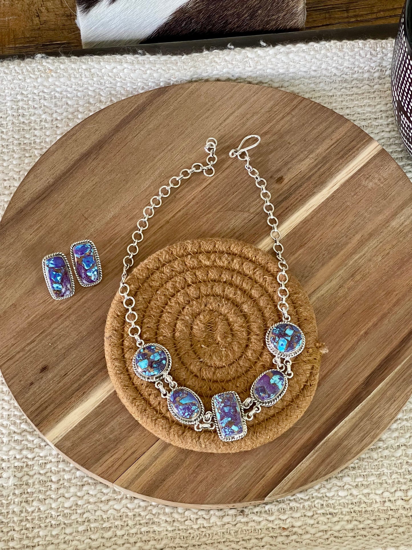 Handcrafted Sterling Silver & Purple Dream Mojave Necklace And Earring Set
