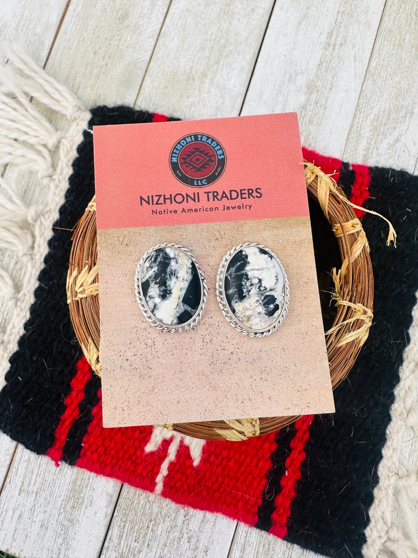 Handcrafted White Buffalo & Sterling Silver Post Earrings