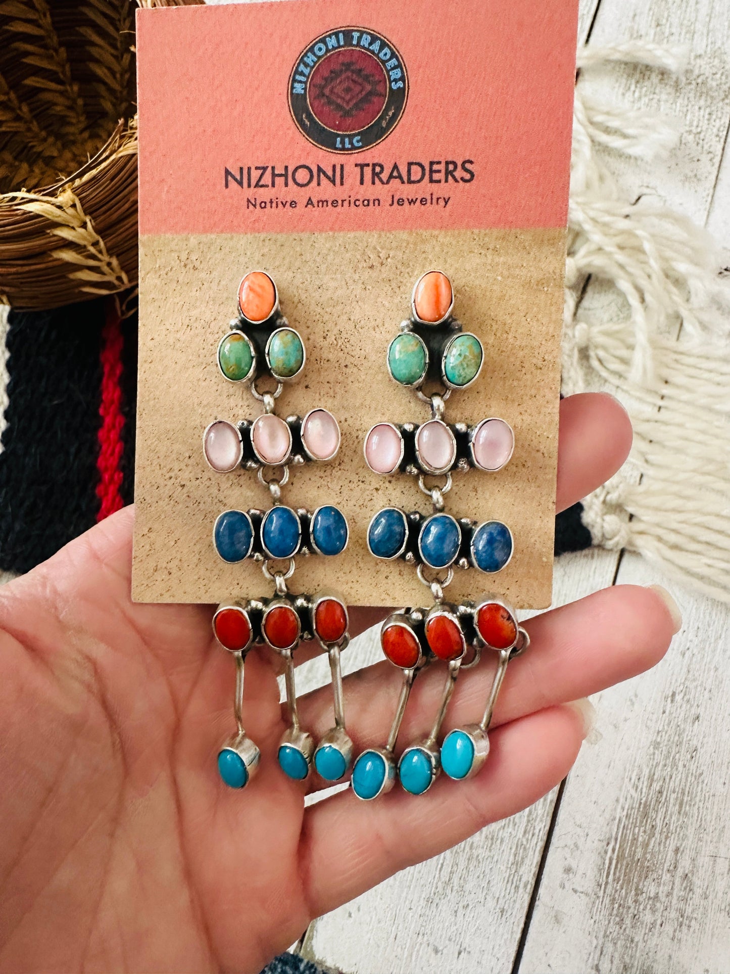 Handcrafted Multi Stone & Sterling Silver Chandelier Dangle Earrings