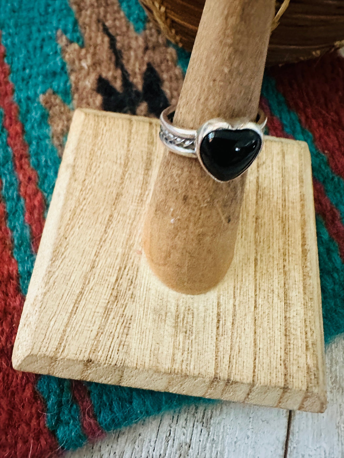 Handcrafted Black Onyx & Sterling Silver Heart Ring