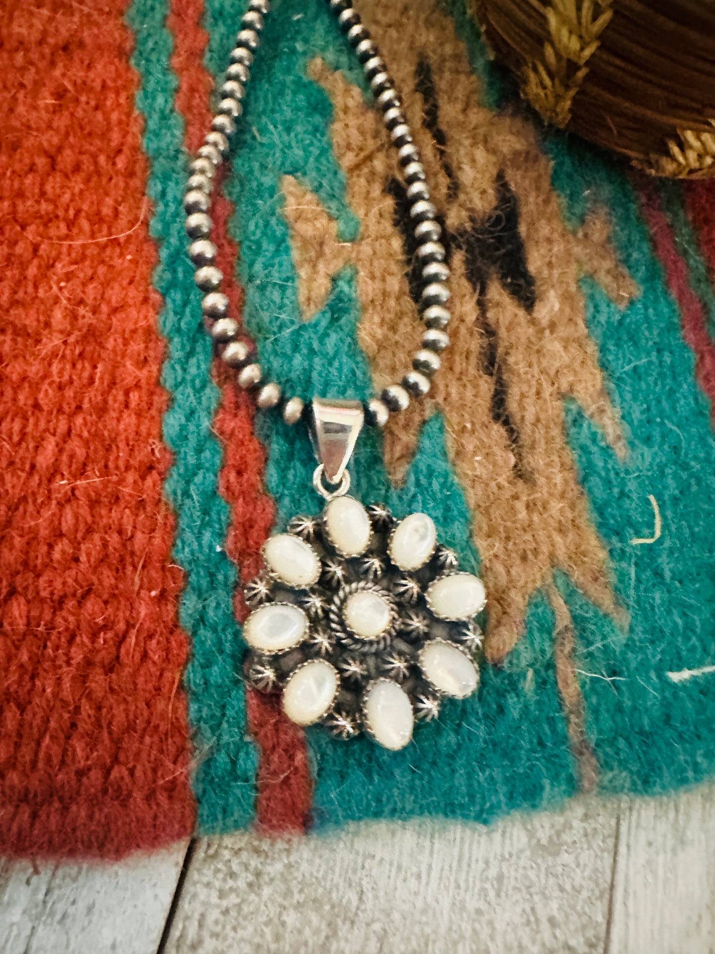 ** Christmas Collection ** Handmade Sterling Silver & Mother of Pearl Pendant Signed Nizhoni