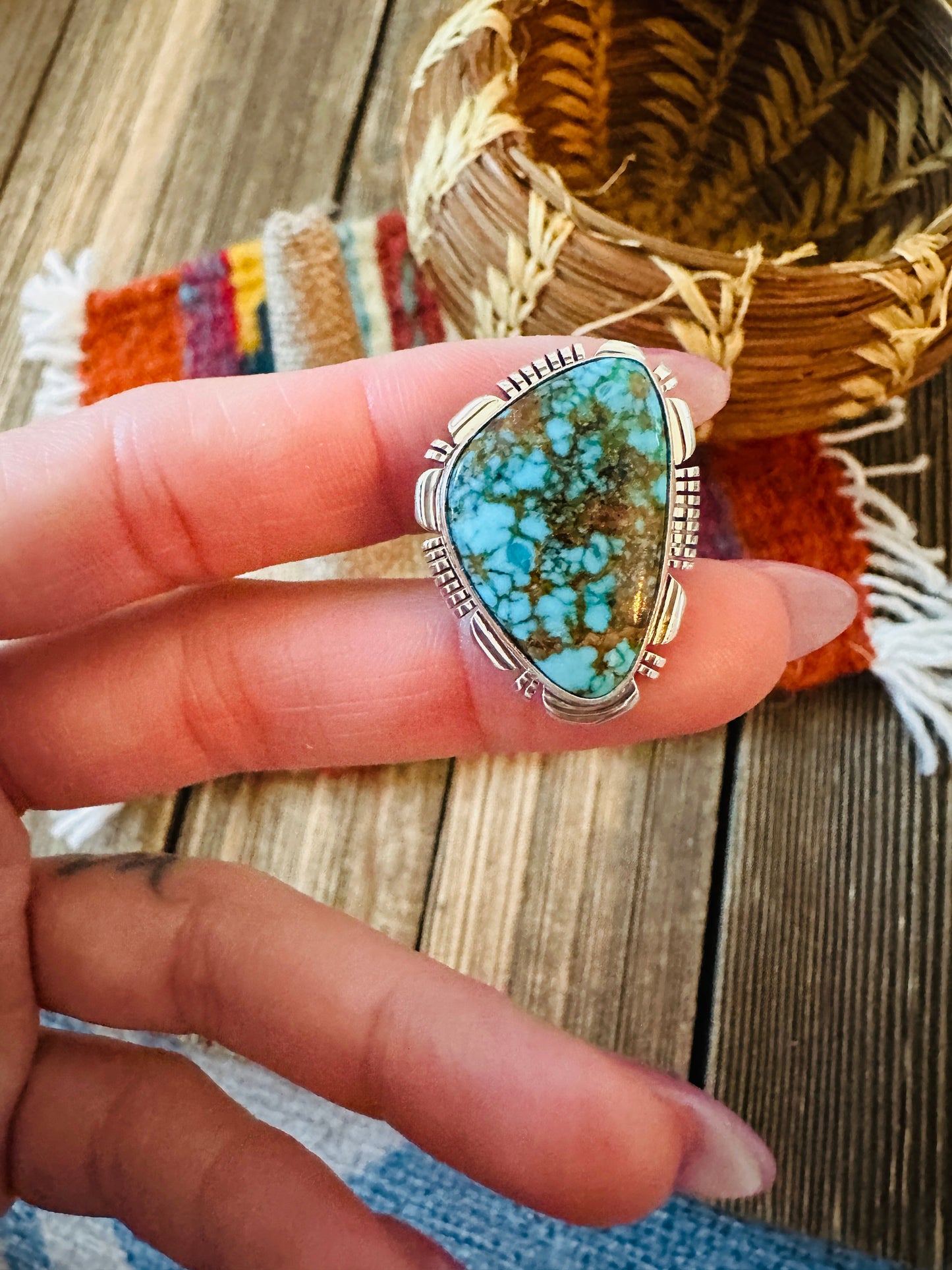 Handcrafted Sonoran Mountain Turquoise & Sterling Silver Ring size 9