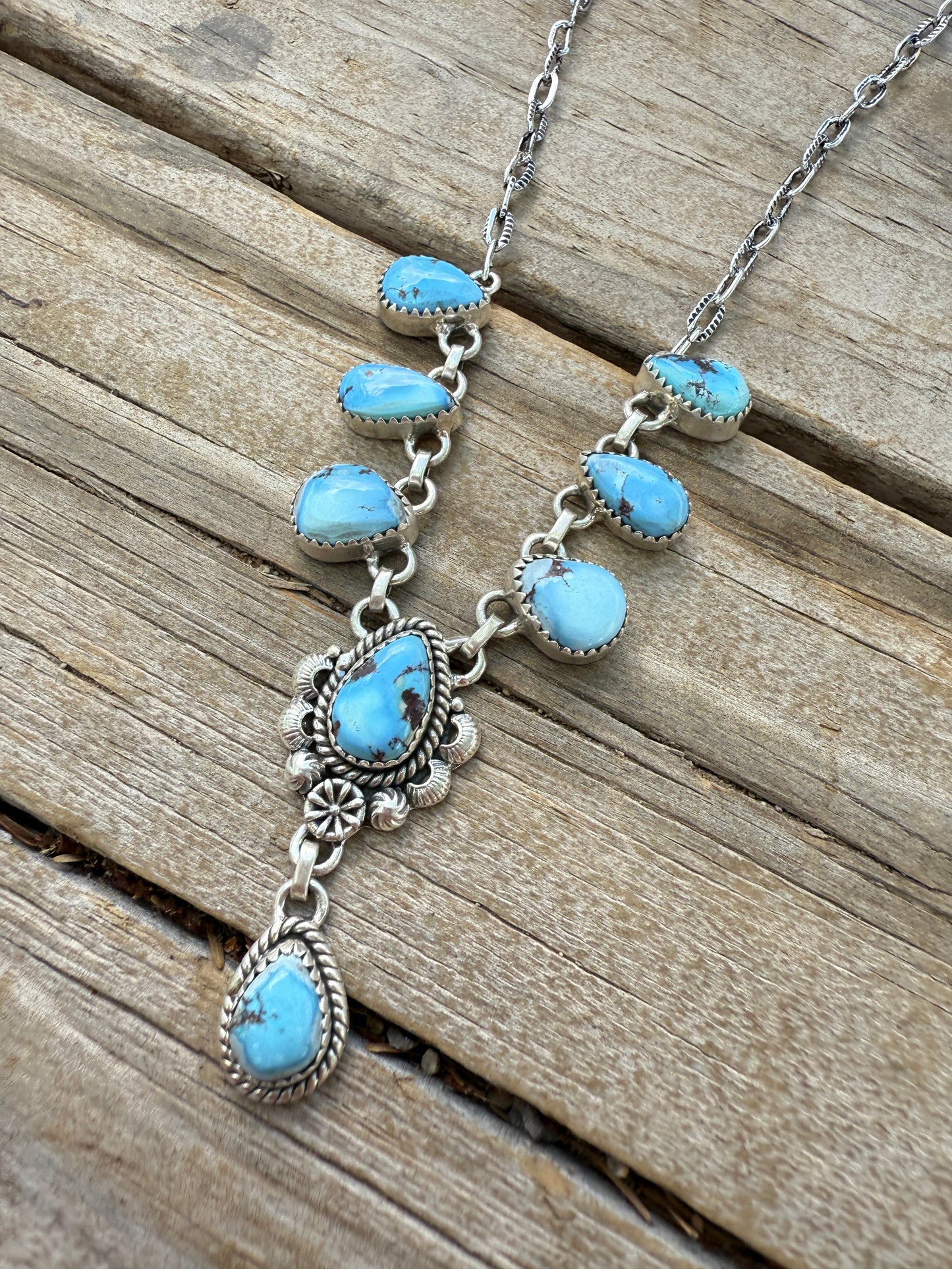 Handmade Sterling Silver & Golden Hills Turquoise Lariat Necklace