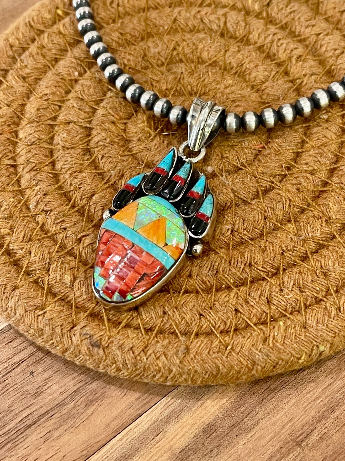 Handmade Sterling Silver & Multi Stone Bear Claw Pendant