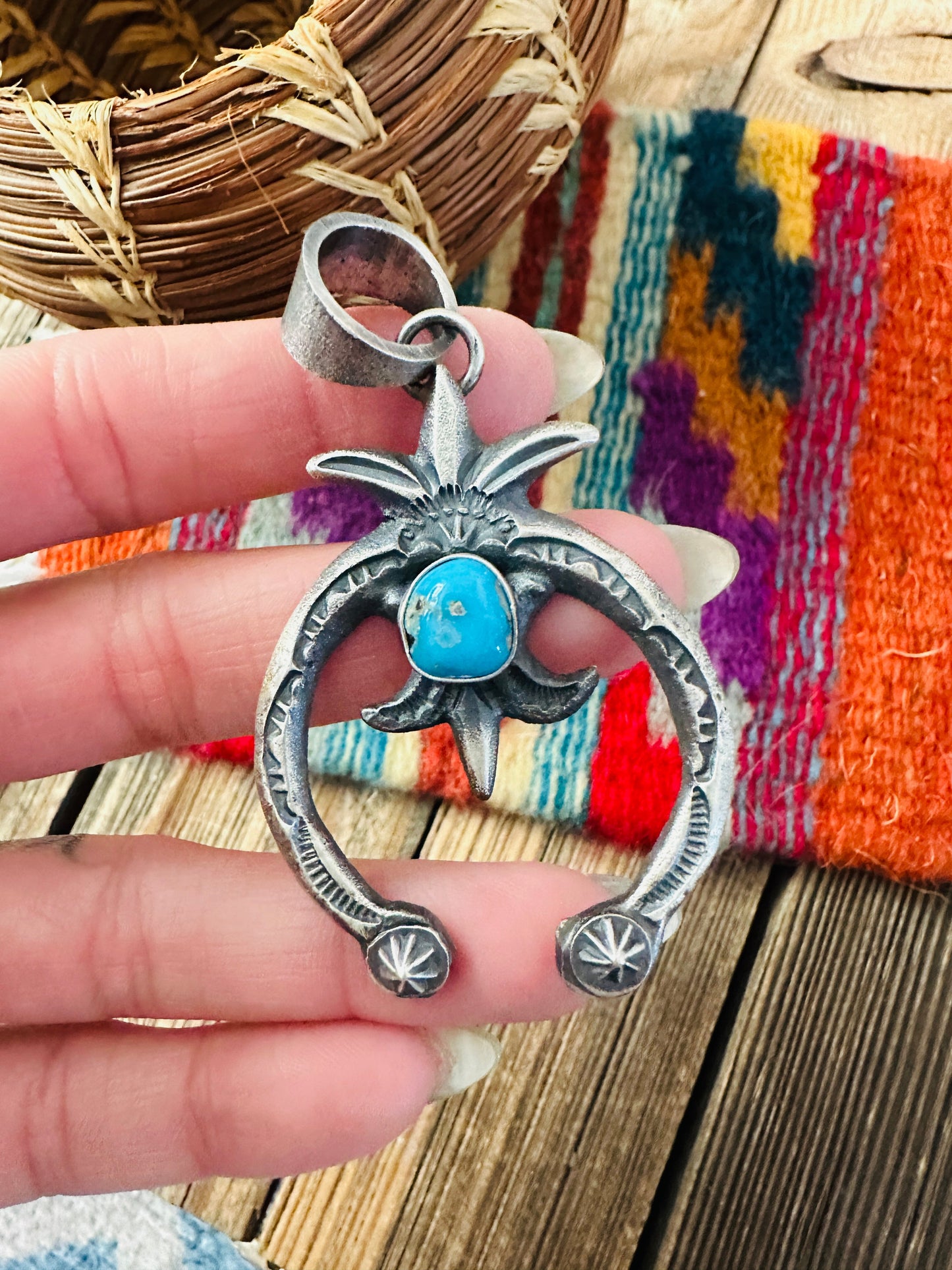 Handcrafted Sterling Silver & Kingman Turquoise Naja Pendant by Kevin Billah