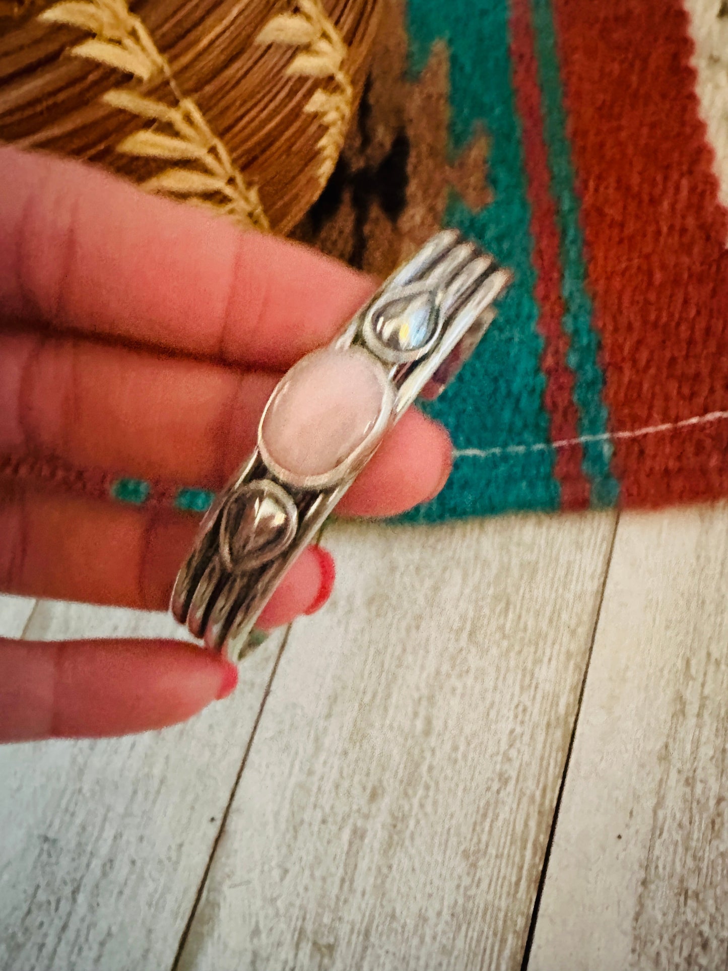 Handcrafted Queen Pink Conch Shell & Sterling Silver Cuff Bracelet
