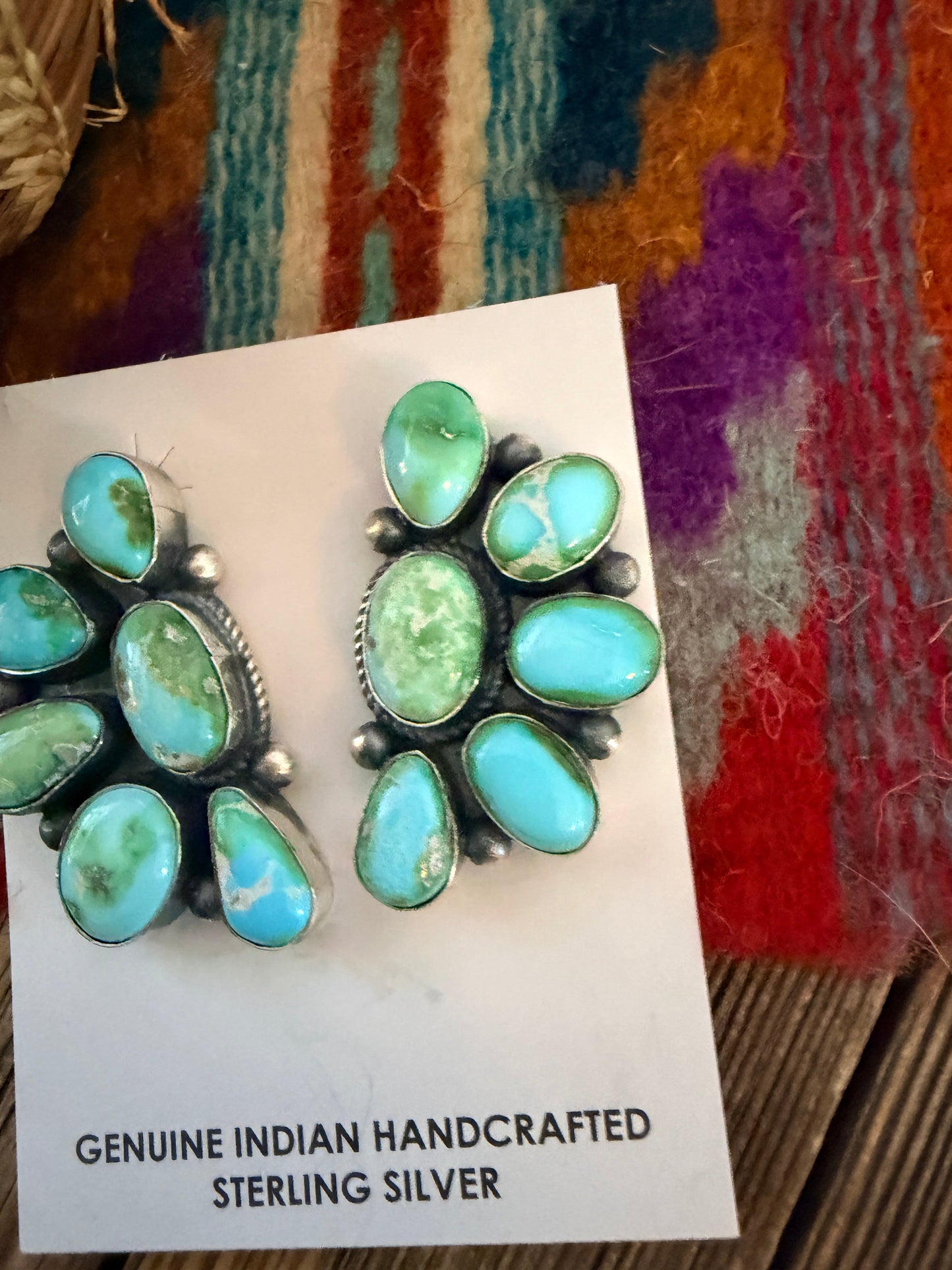 Handcrafted Sonoran Mountain Turquoise & Sterling Silver Cluster Post Earrings by Debra Smith