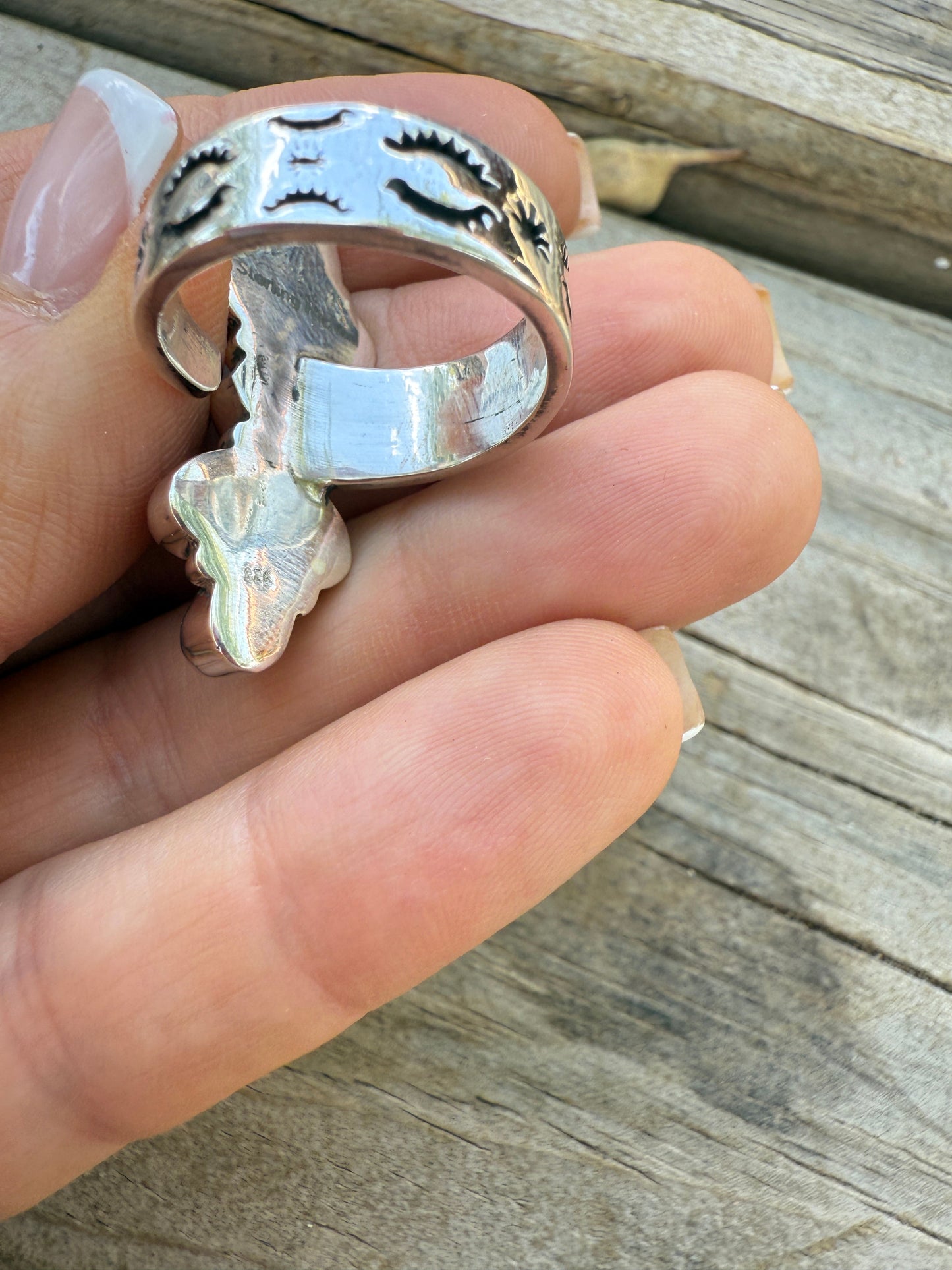 Handmade Pink Dream Mojave & Sterling Adjustable Silver Ring