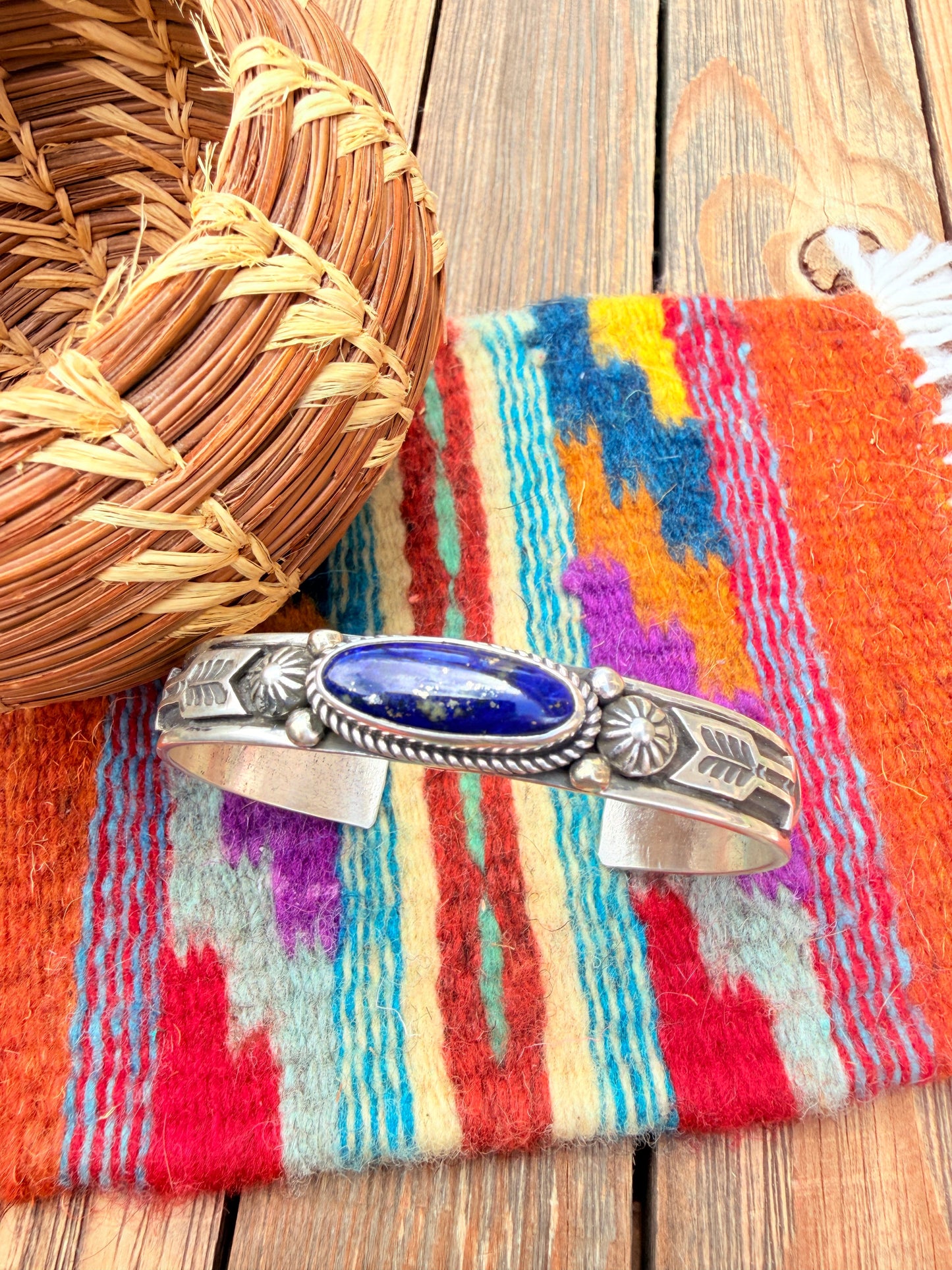 Handcrafted Sterling Silver and Lapis Cuff Bracelet by Albert Jake