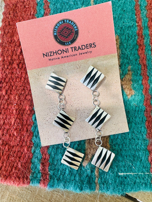 Handcrafted Hand Stamped Leander Tahe Sterling Silver Dangle Earrings