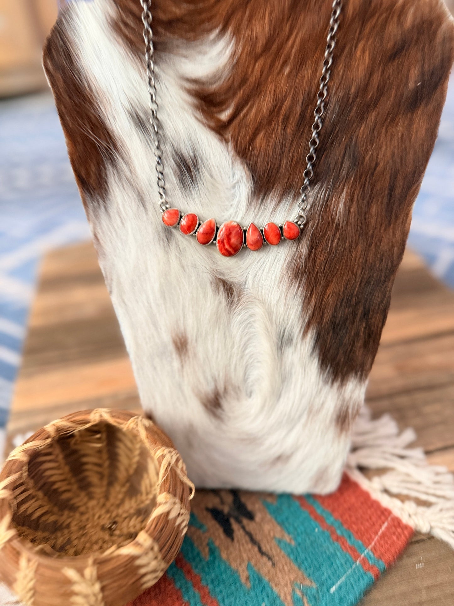 Handcrafted Orange Spiny Oyster & Sterling Silver Necklace by Elouise Richards
