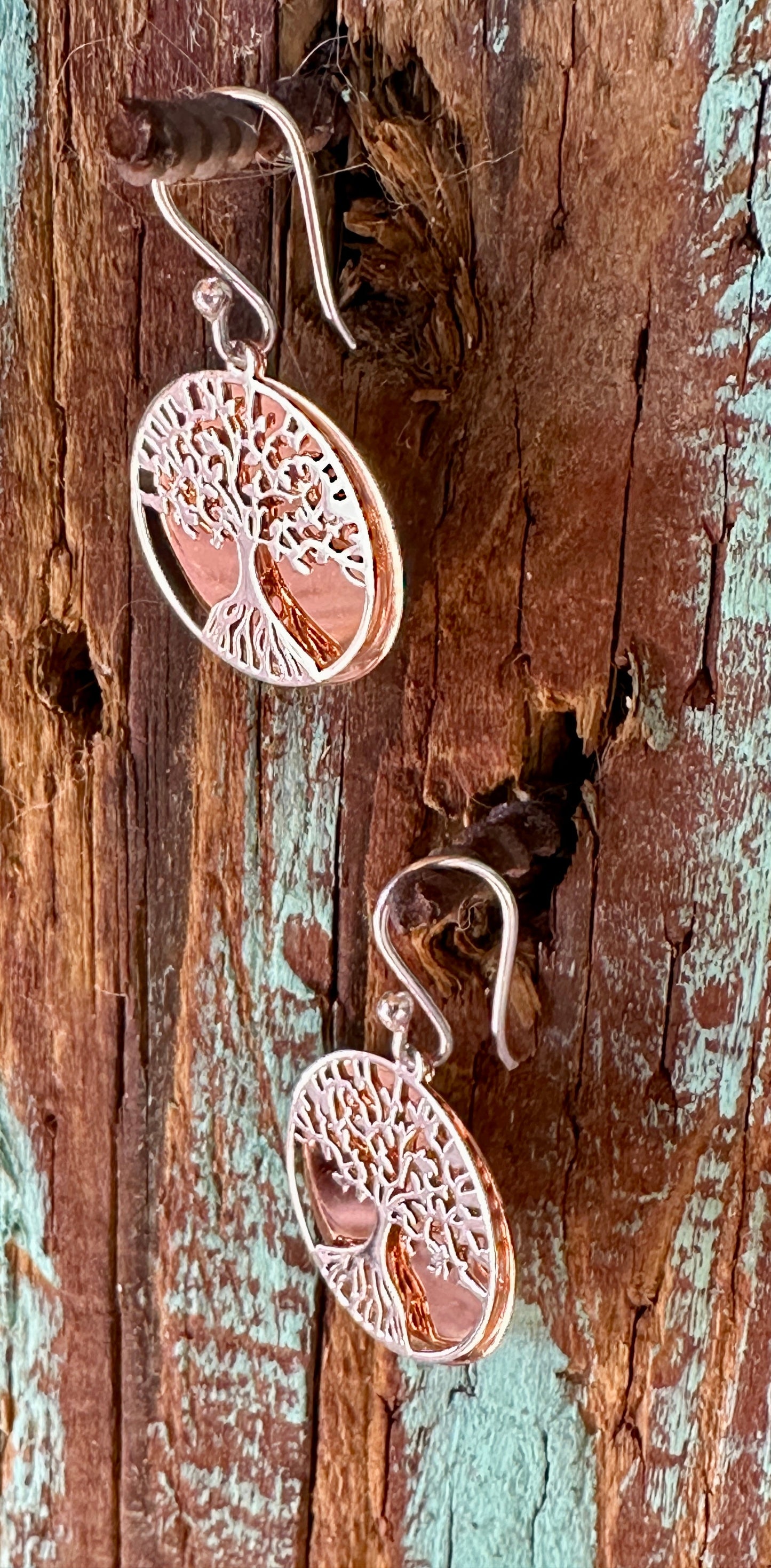 Sterling Silver & Copper Tree of Life Earrings