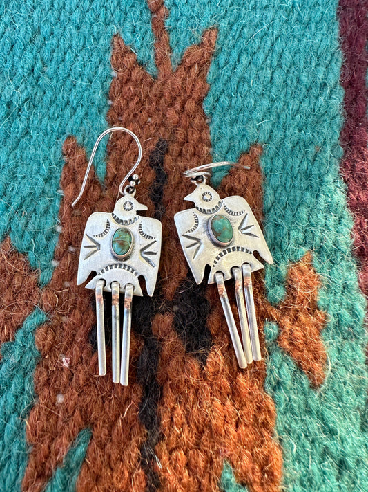 Handmade Turquoise & Sterling Silver Thunderbird Dangle Earrings STYLE 2