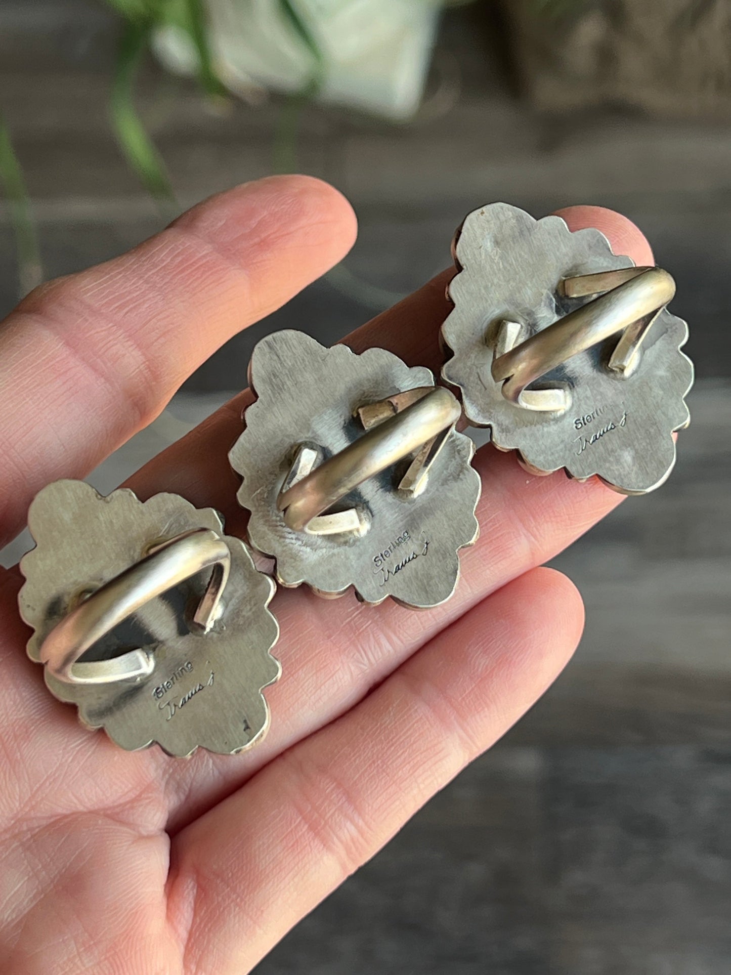 Handcrafted Sterling Silver and Queen Pink Conch Shell Cluster Ring by Travis Jim