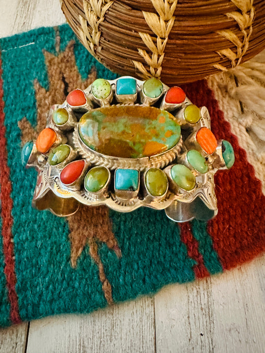 Handcrafted Turquoise, Spiny & Sterling Silver Cuff Bracelet