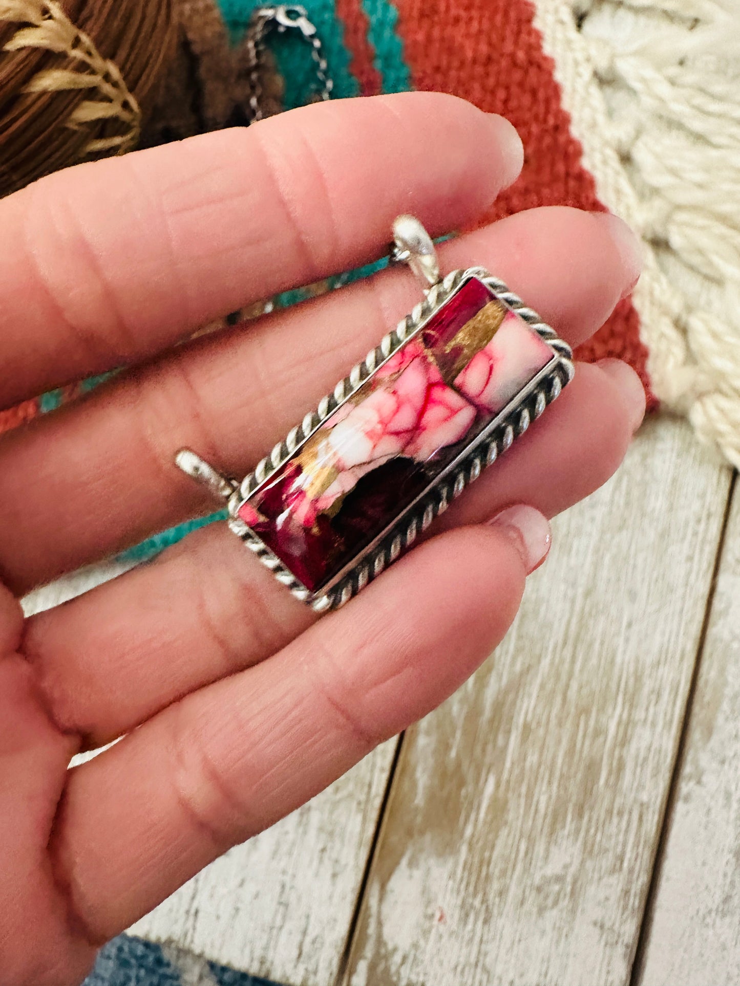 Handcrafted Rose Dahlia & Sterling Silver Bar Necklace