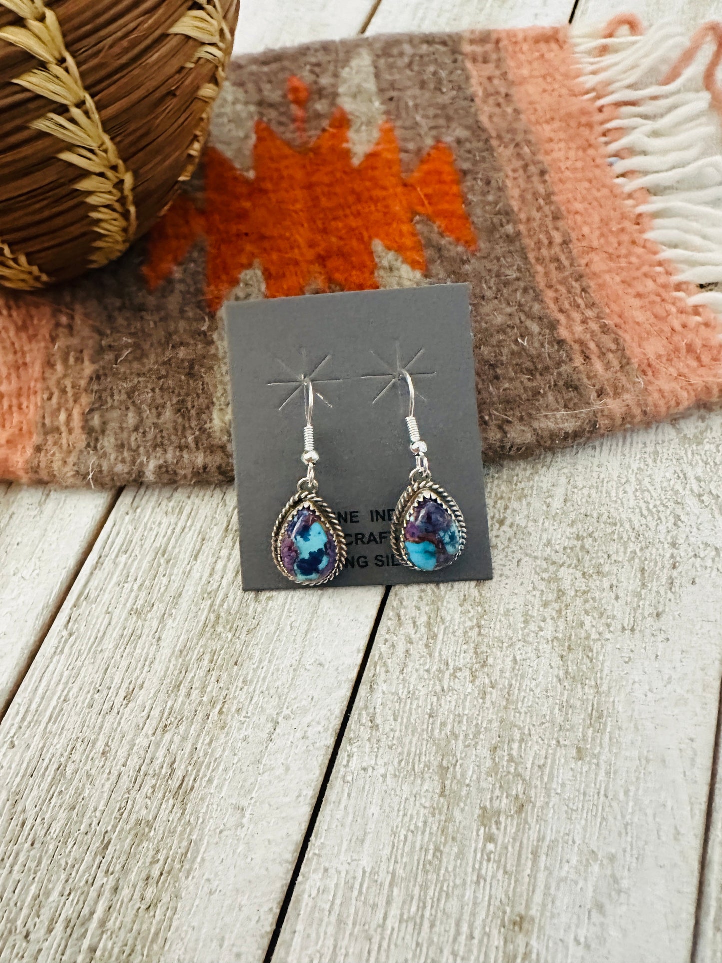 Handcrafted  Sterling Silver & Purple Mojave Dangle Earrings