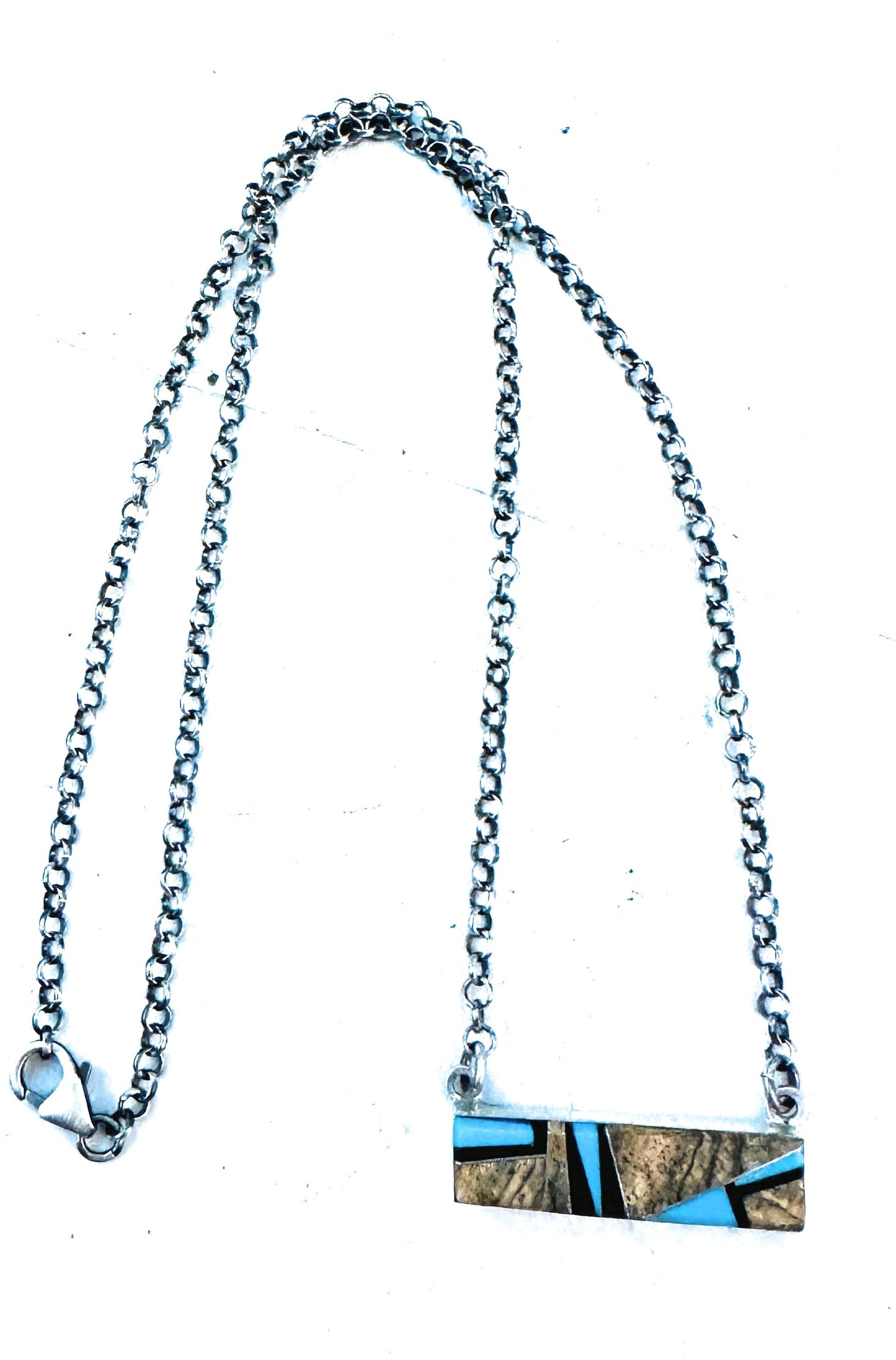 Handcrafted Multi Stone & Sterling Silver Inlay Bar Necklace
