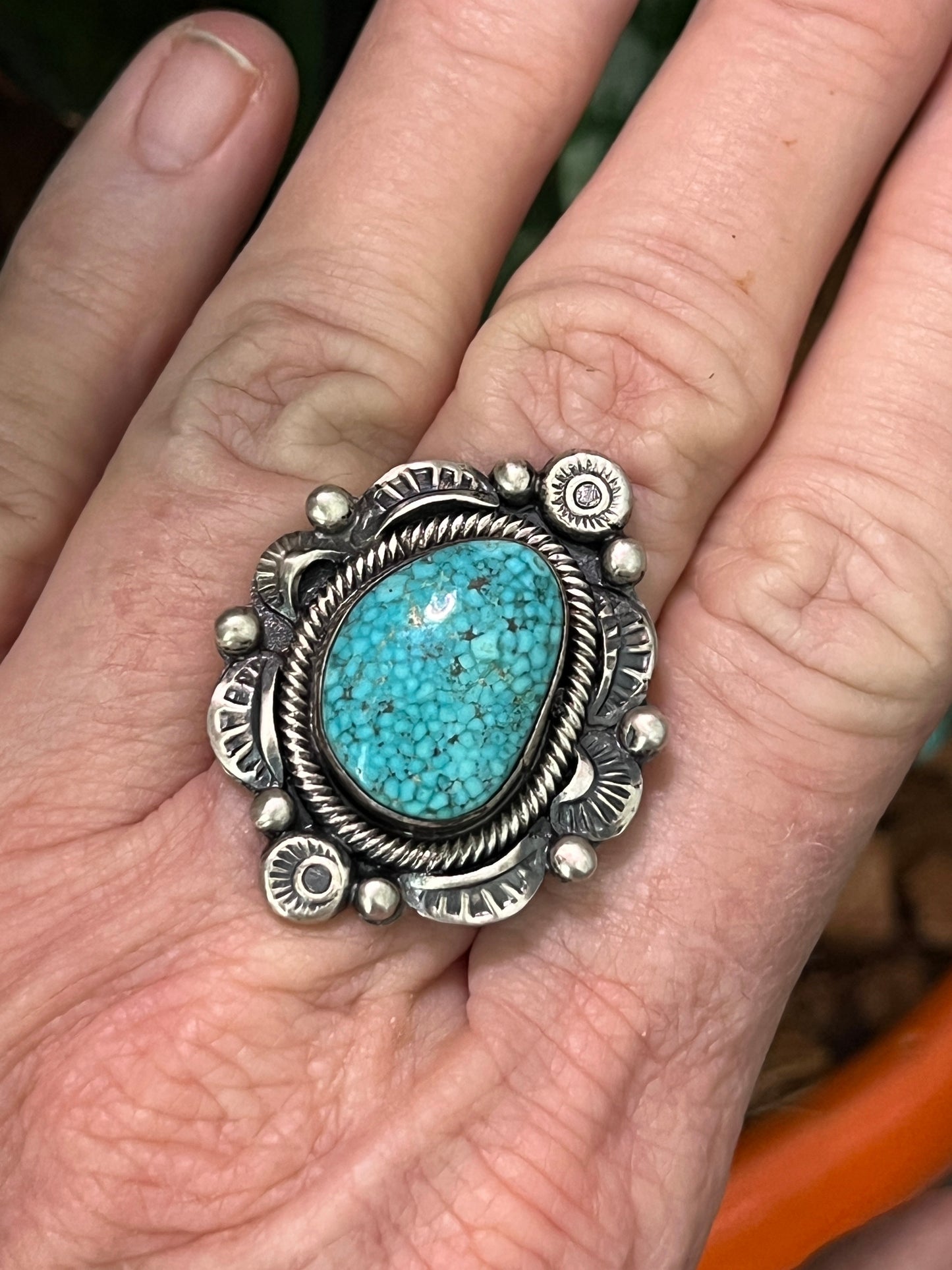 Handcrafted Sterling Silver and Natural Kingman Web Ring by Boyd Ashley, Size 8