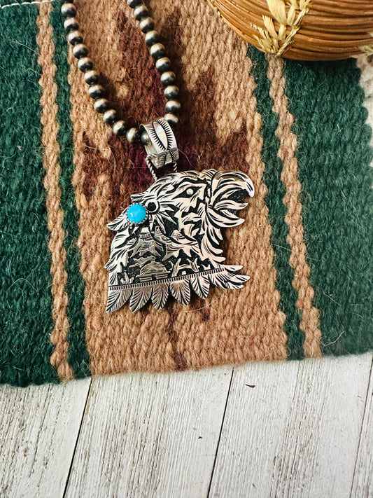 Navajo Turquoise & Sterling Silver Eagle Pendant Signed Richard Singer