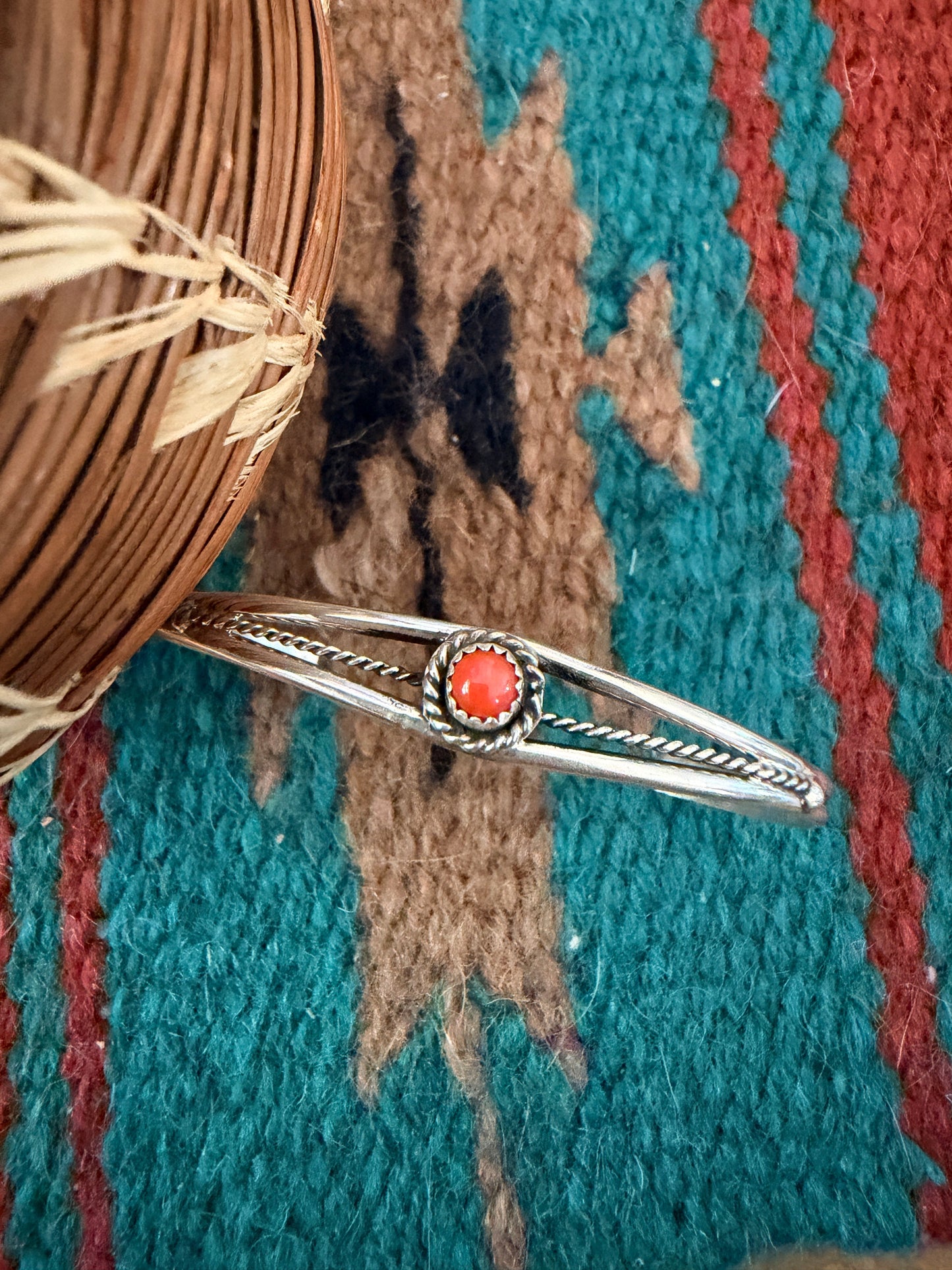 Handcrafted Coral & Sterling Silver Baby Cuff Bracelet
