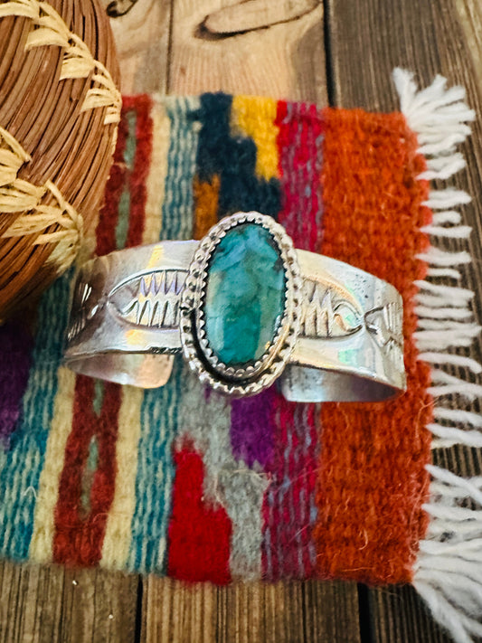 Handcrafted Old Pawn Sterling Silver & Turquoise Cuff Bracelet