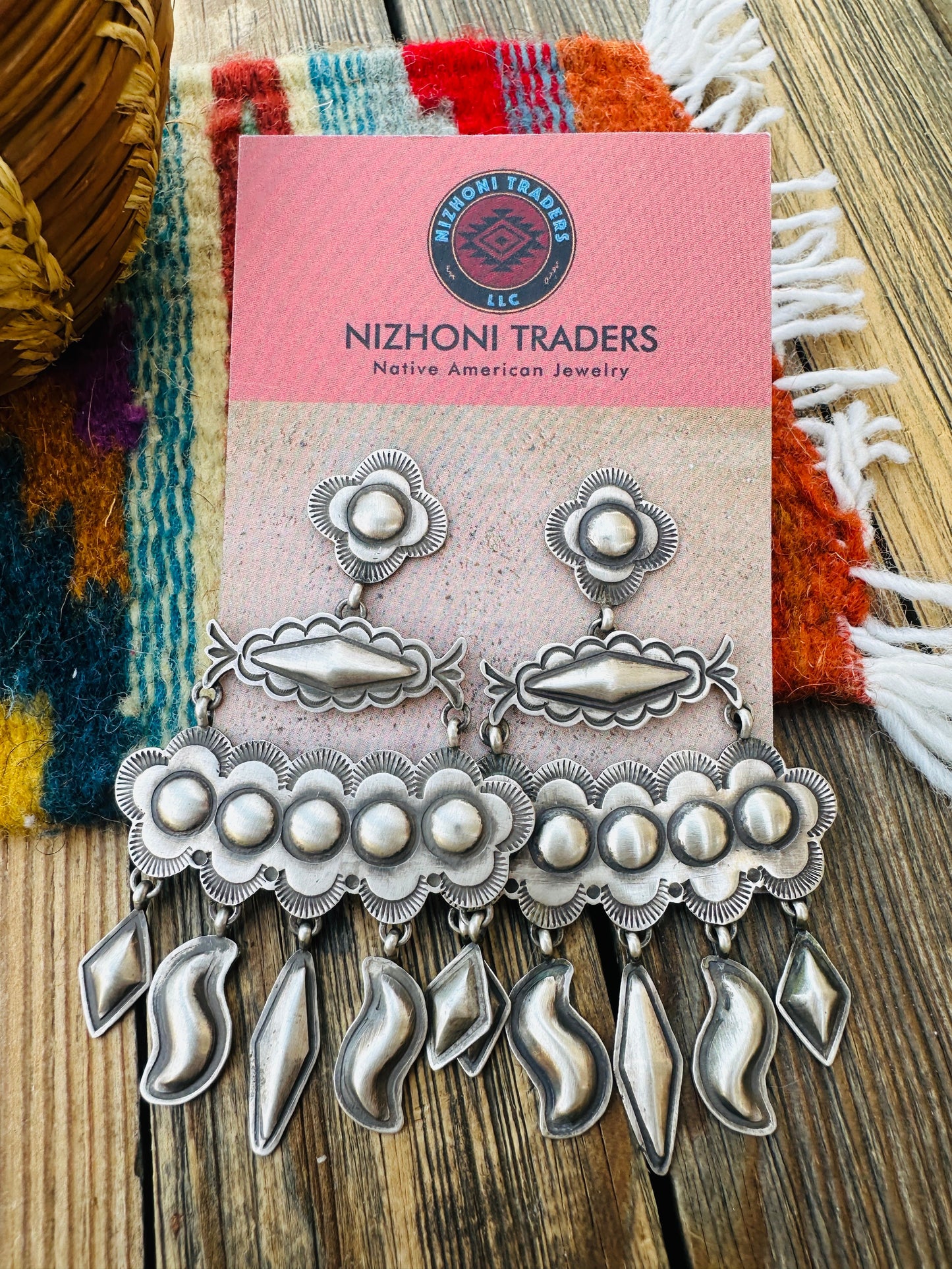 Handcrafted Old Pawn Sterling Silver Concho Dangle Earrings