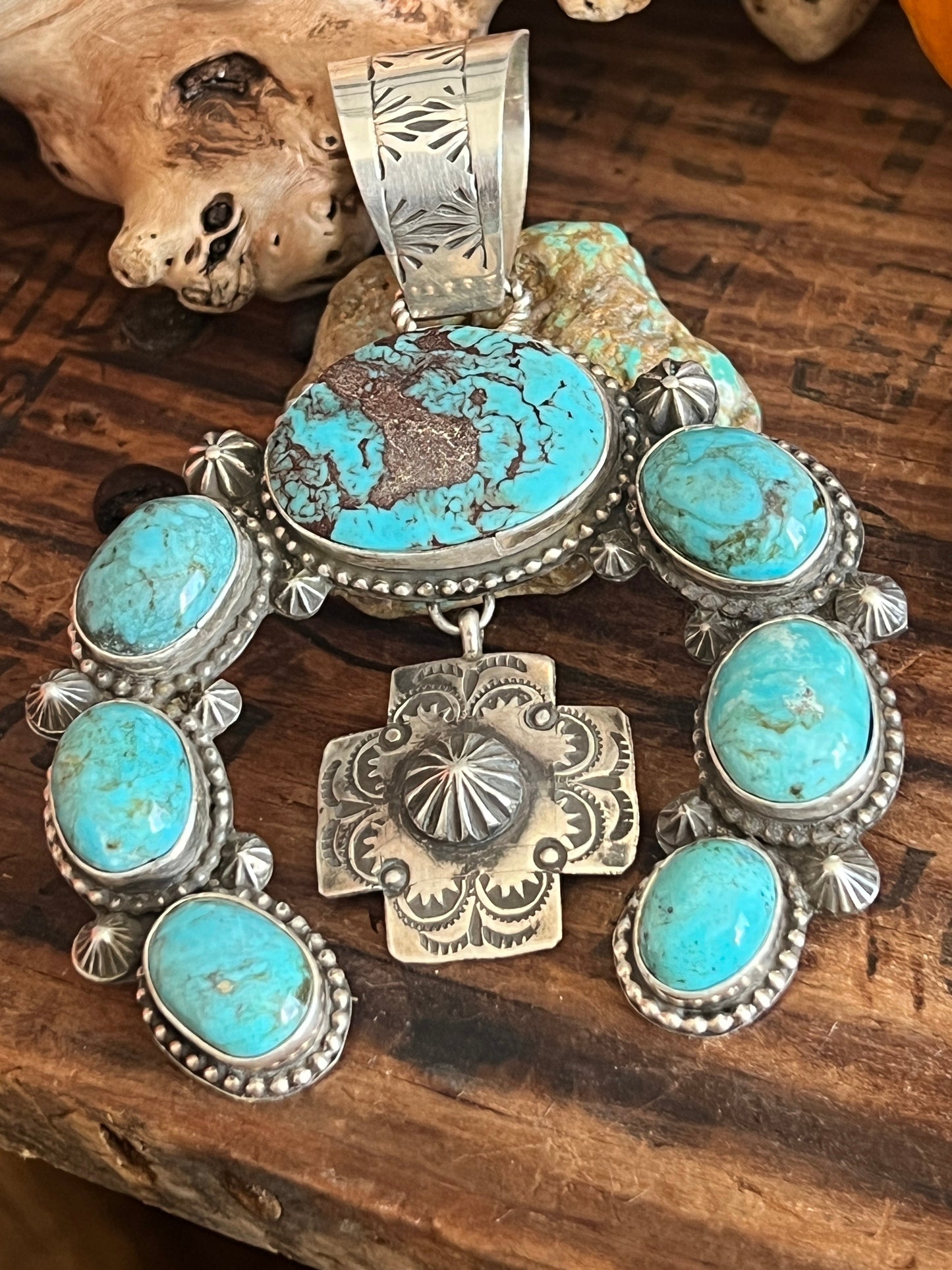 Handcrafted Sterling Silver and Egyptian Turquoise Naja Pendant by Rosella Paxson