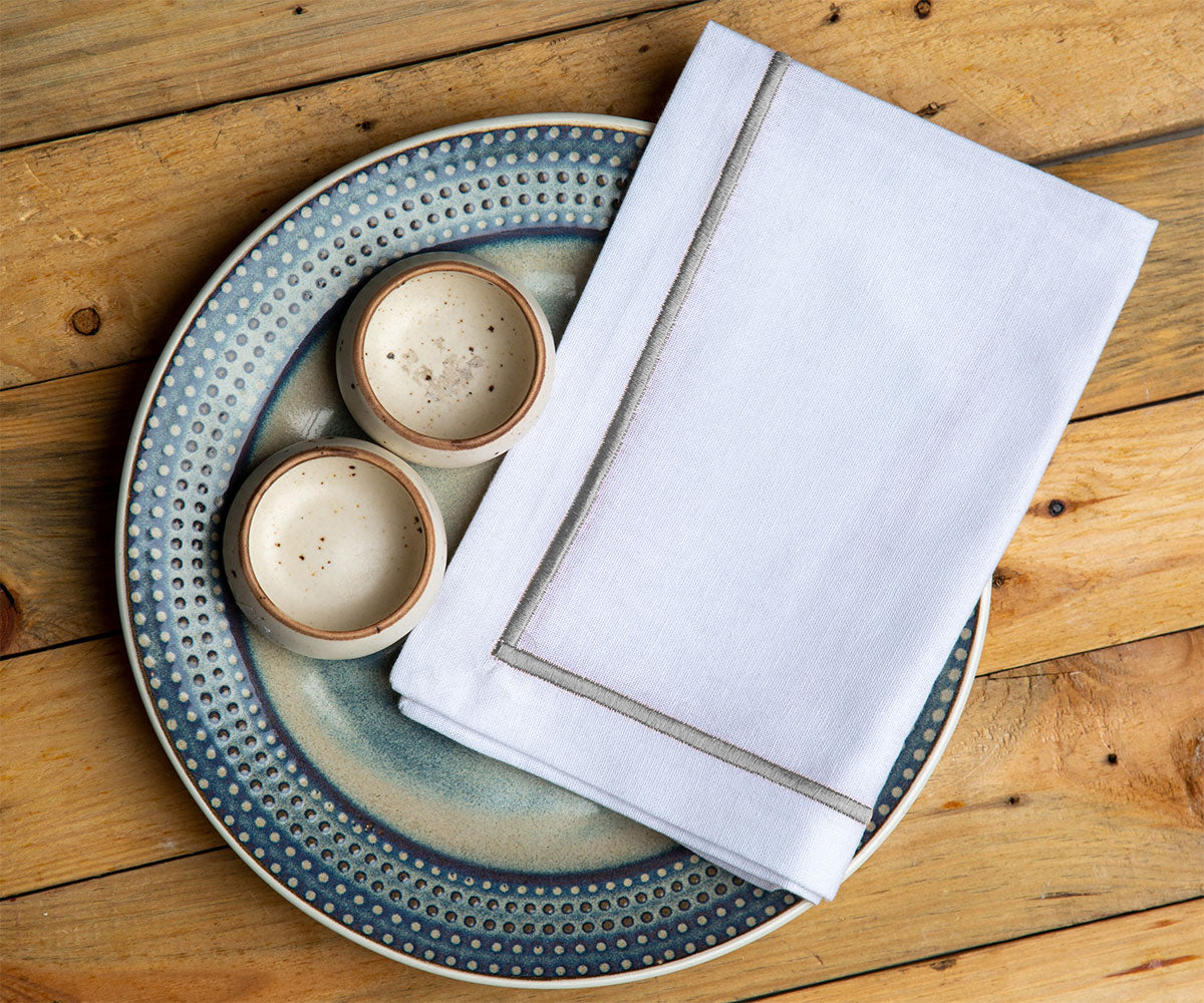 Gray Embroidery Napkins - Line Design