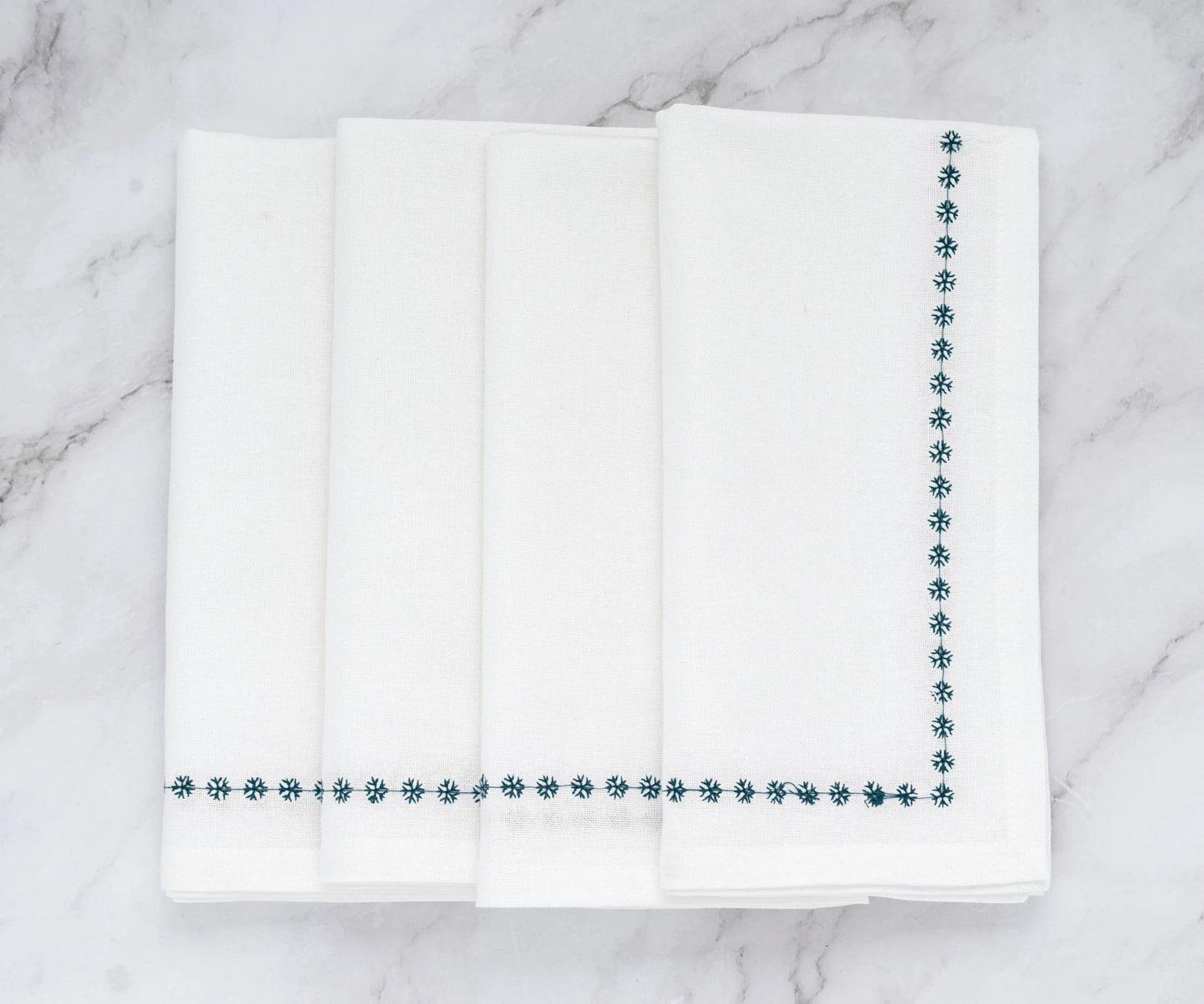 Green Snowflake Napkins - Embroidered