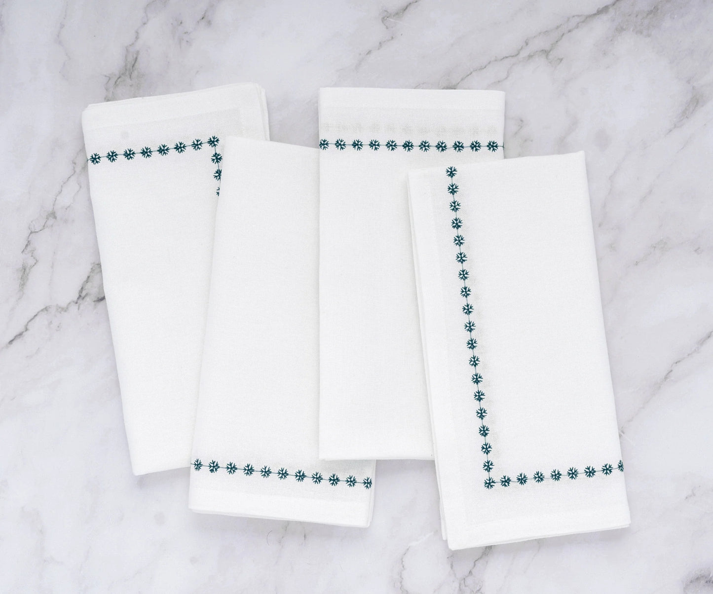 Green Snowflake Napkins - Embroidered