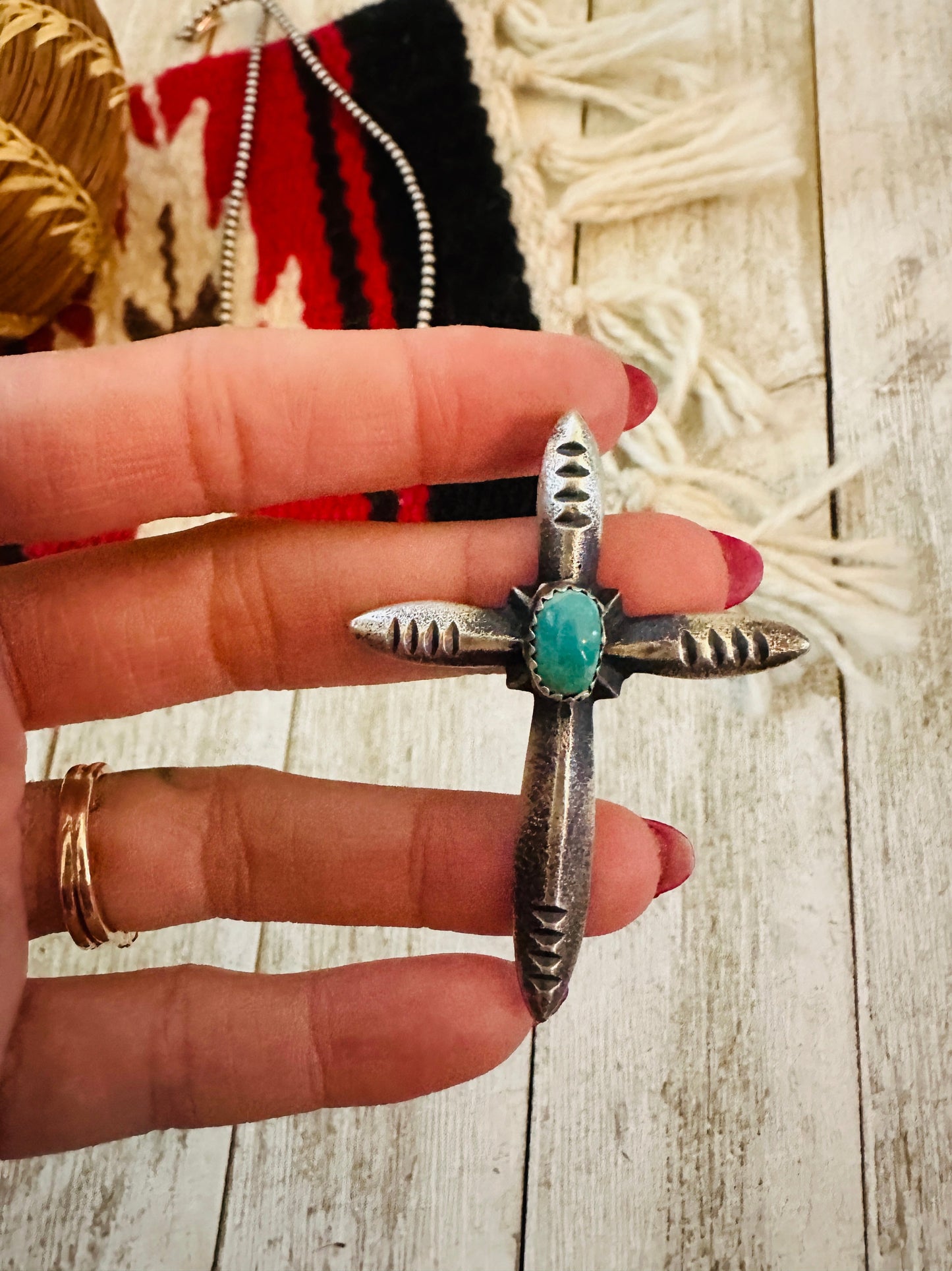 Handcrafted Sterling Silver & Turquoise Cross Pendant by Martha Cayatineto