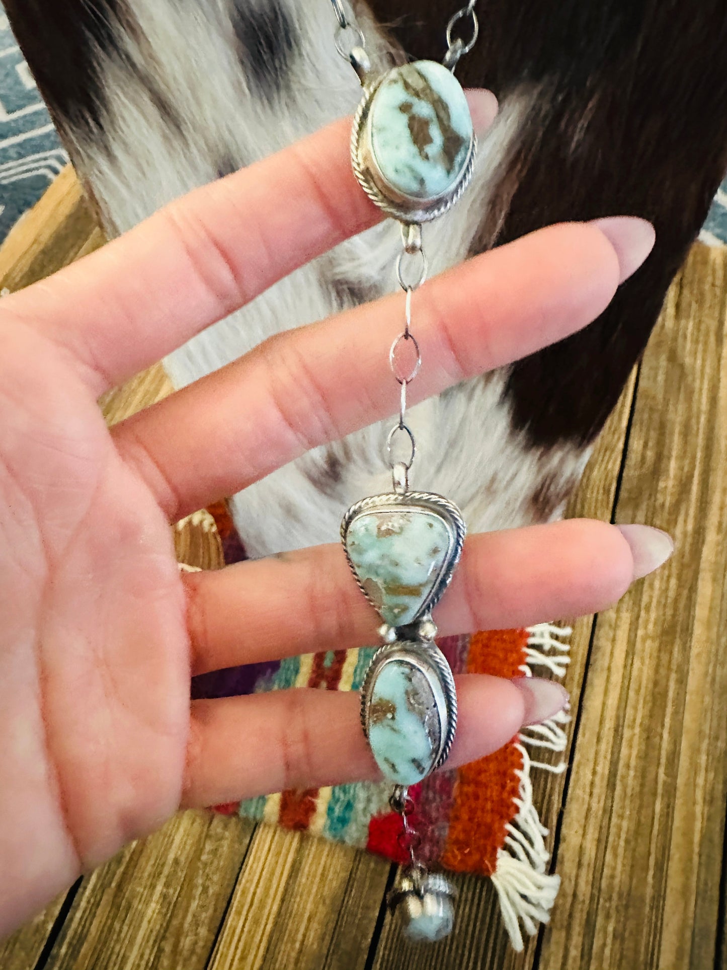 Handcrafted Dry Creek Turquoise & Sterling Silver Lariat Necklace