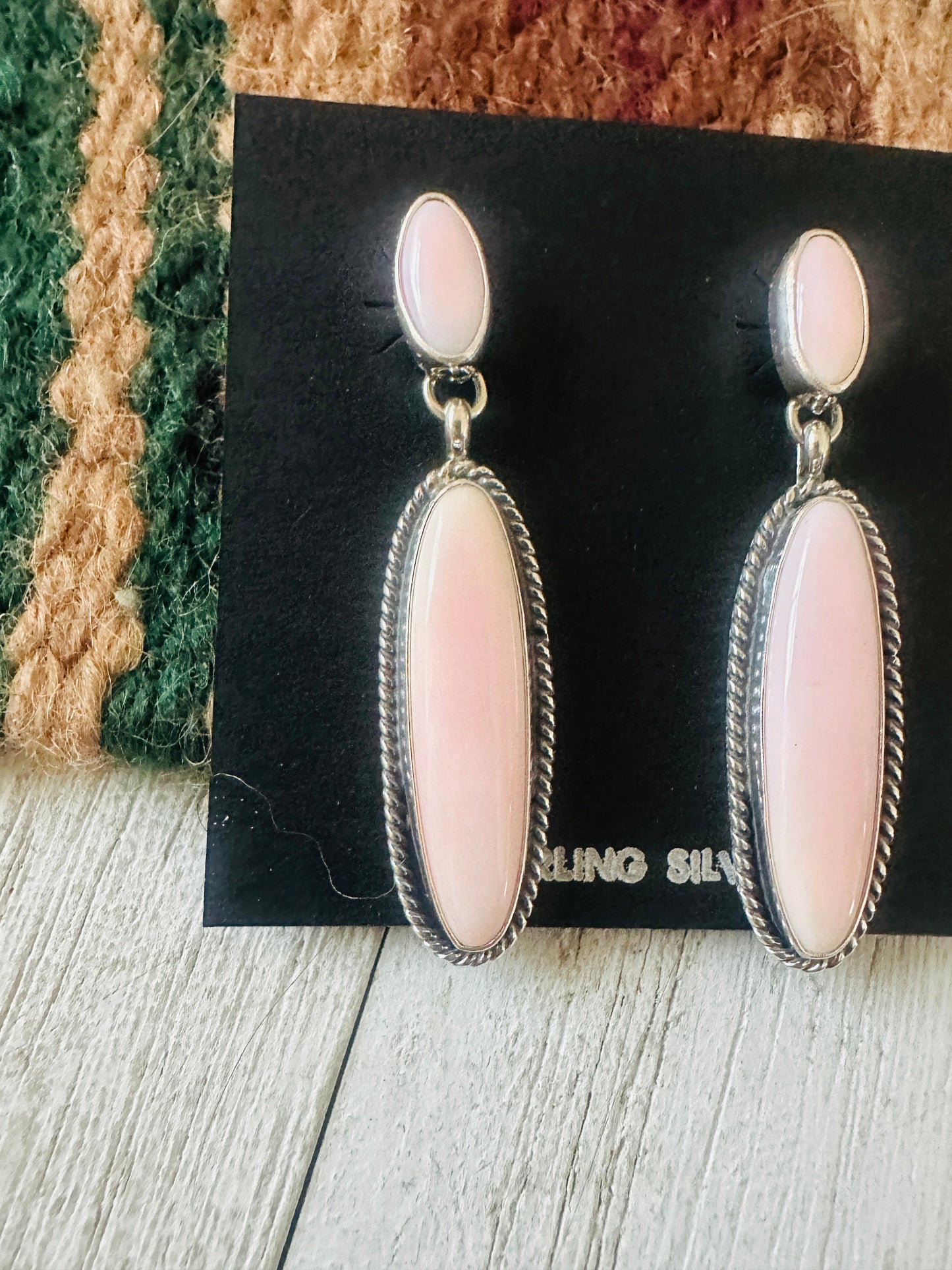 Handcrafted Sterling Silver & Queen Pink Conch Dangle Earrings