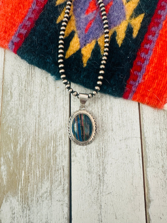 Handcrafted Rainbow Calsilica  and Sterling Silver Star Pendant