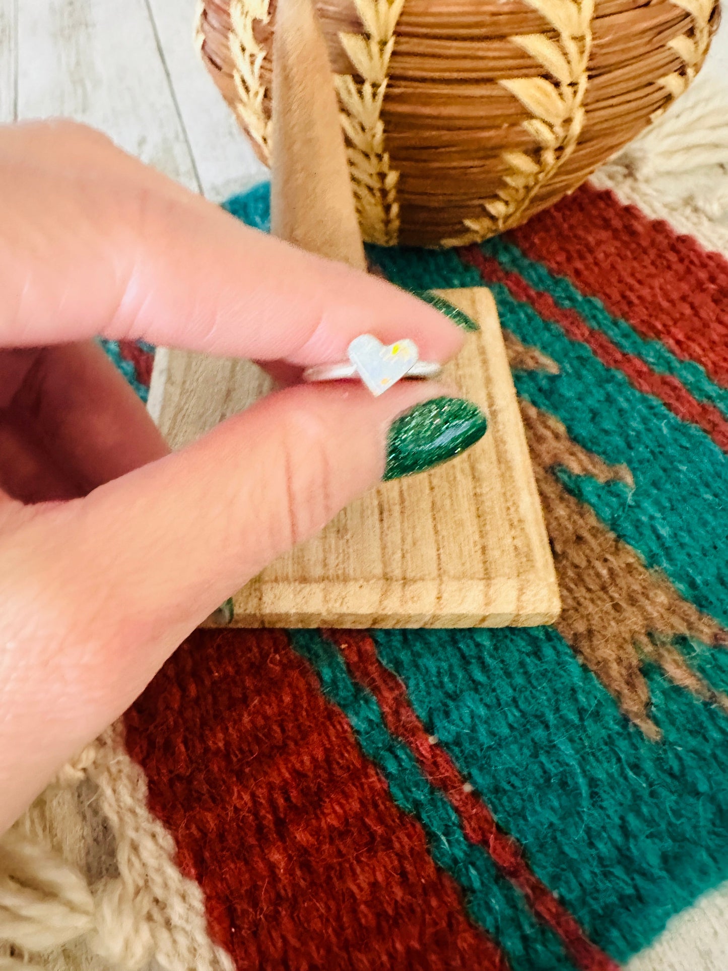 Handcrafted Sterling Silver & White Opal Heart Ring