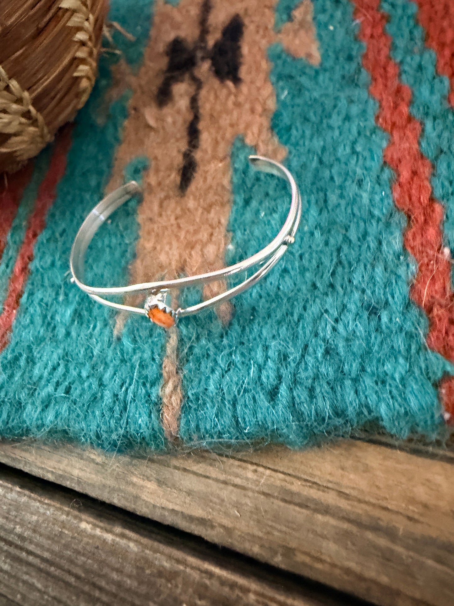 Handcrafted Orange Spiny & Sterling Silver Baby Cuff Bracelet