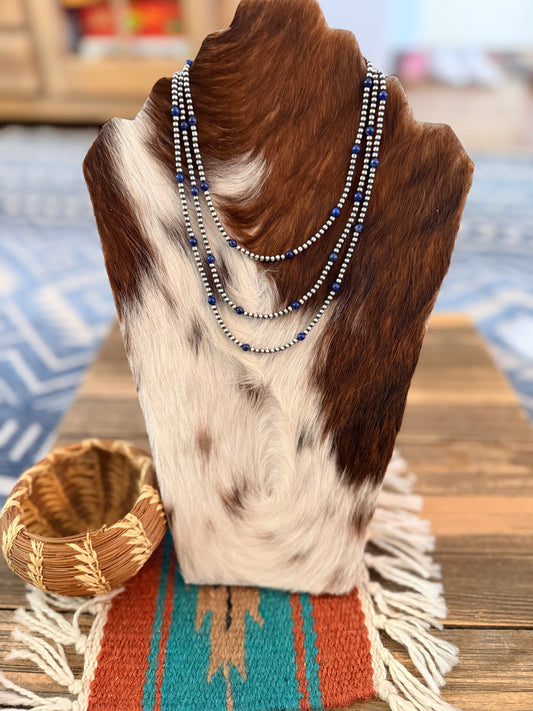 Handcrafted Lapis and Sterling Silver Pearl Beaded Necklace