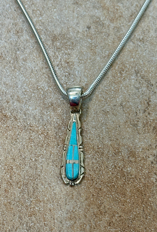 Handcrafted Turquoise 8 & Sterling Silver Jagged Pendant Necklace 24”