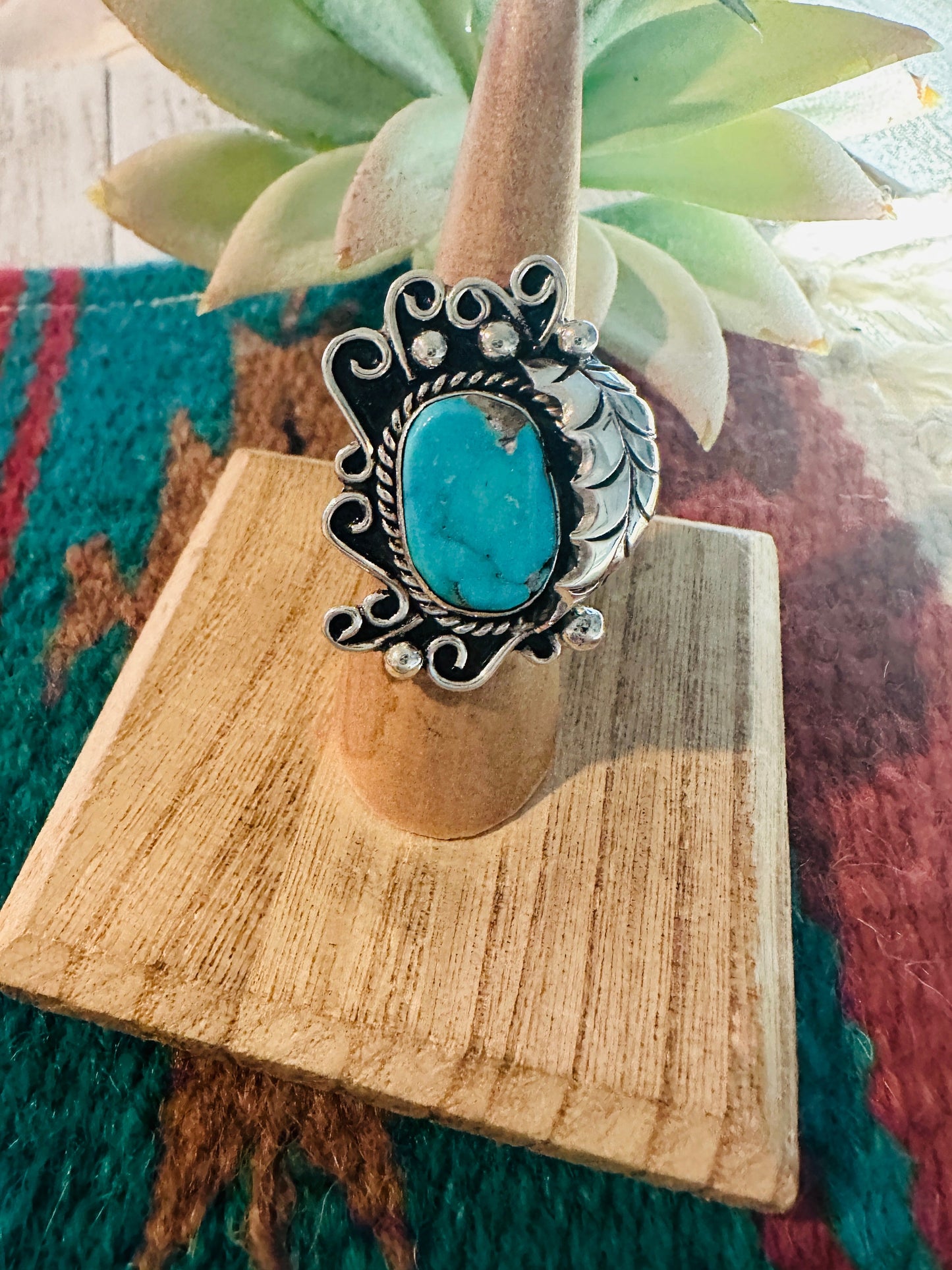 Navajo Kingman Turquoise & Sterling Silver Ring Size 6