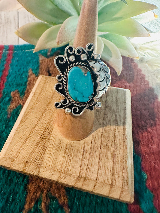 Handcrafted Kingman Turquoise & Sterling Silver Ring Size 6