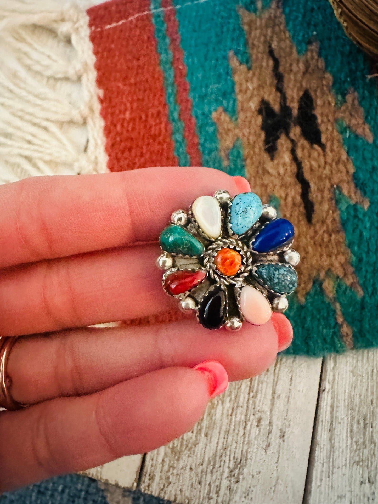 Handcrafted Multi Stone & Sterling Silver Cluster Brooch/ Pendant