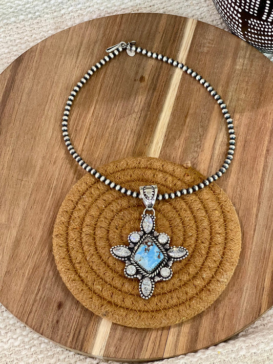 Handcrafted Sterling Silver, Golden Hills & Cz Cluster Pendant
