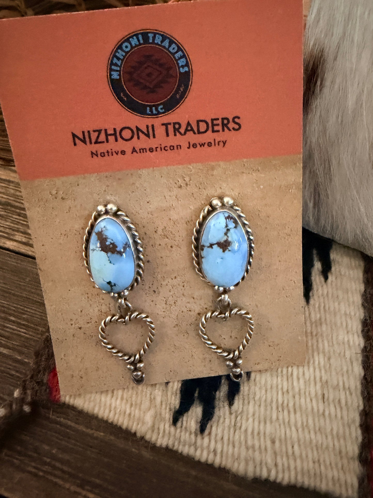 Handcrafted Golden Hills Turquoise & Sterling Silver Heart Necklace and Earring Set by Larry Kaye