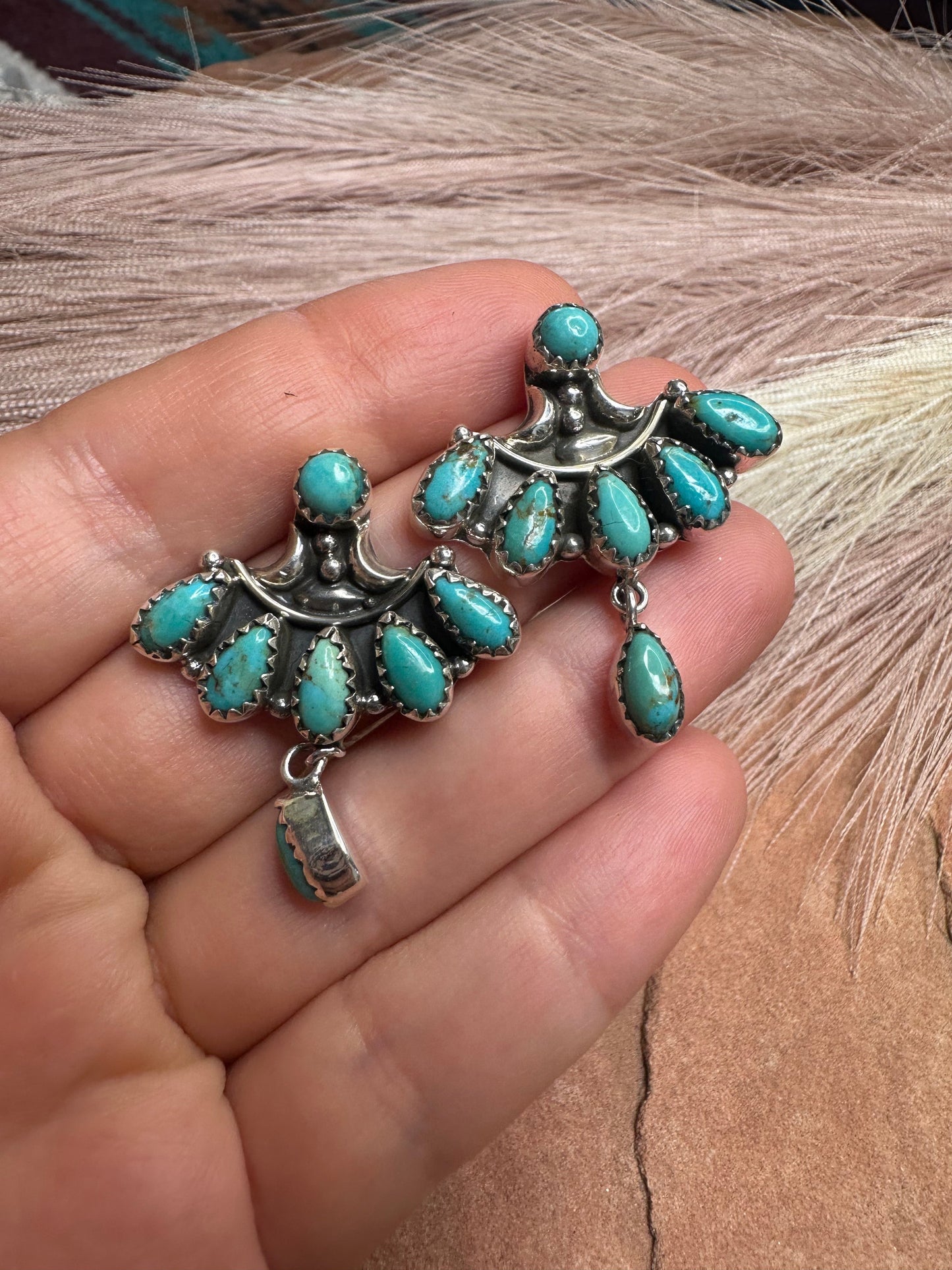 Handmade Turquoise and Sterling Silver Post Dangle Earrings