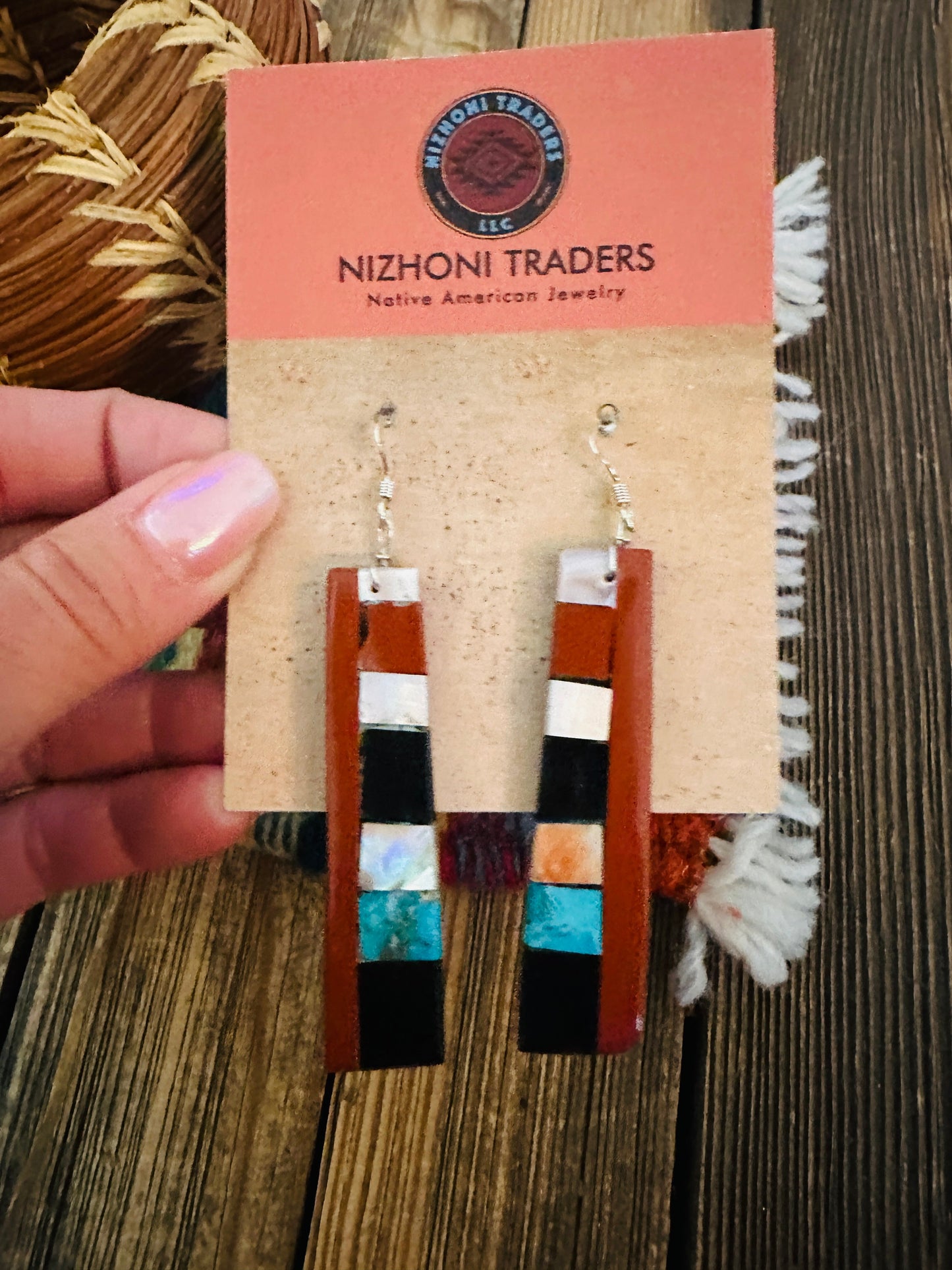 Handcrafted Multi Stone Inlay Slab Dangle Earrings