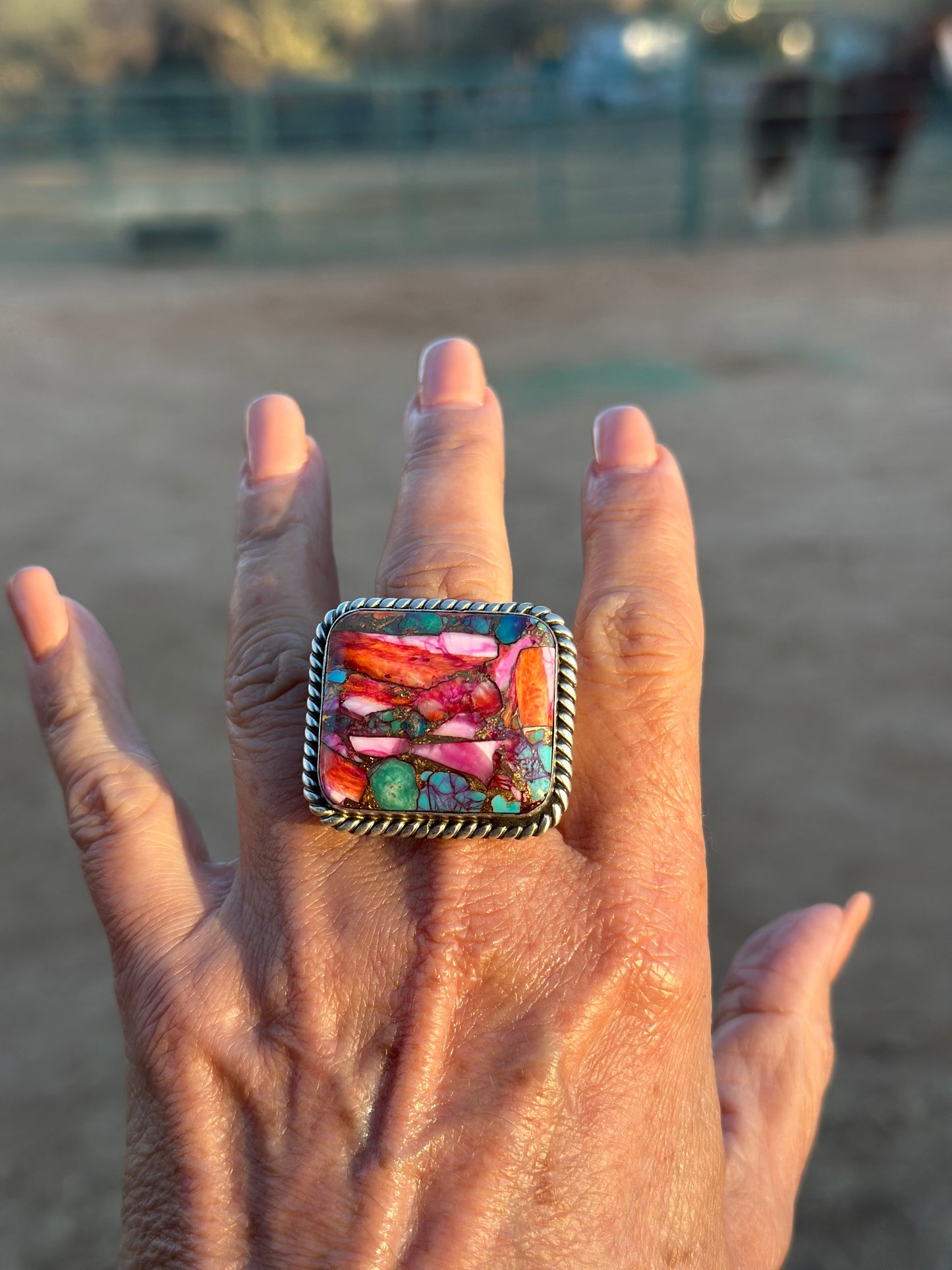 “The Lainey” Handcrafted Pink Dream & Sterling Silver Adjustable Ring by Alfred Martinez