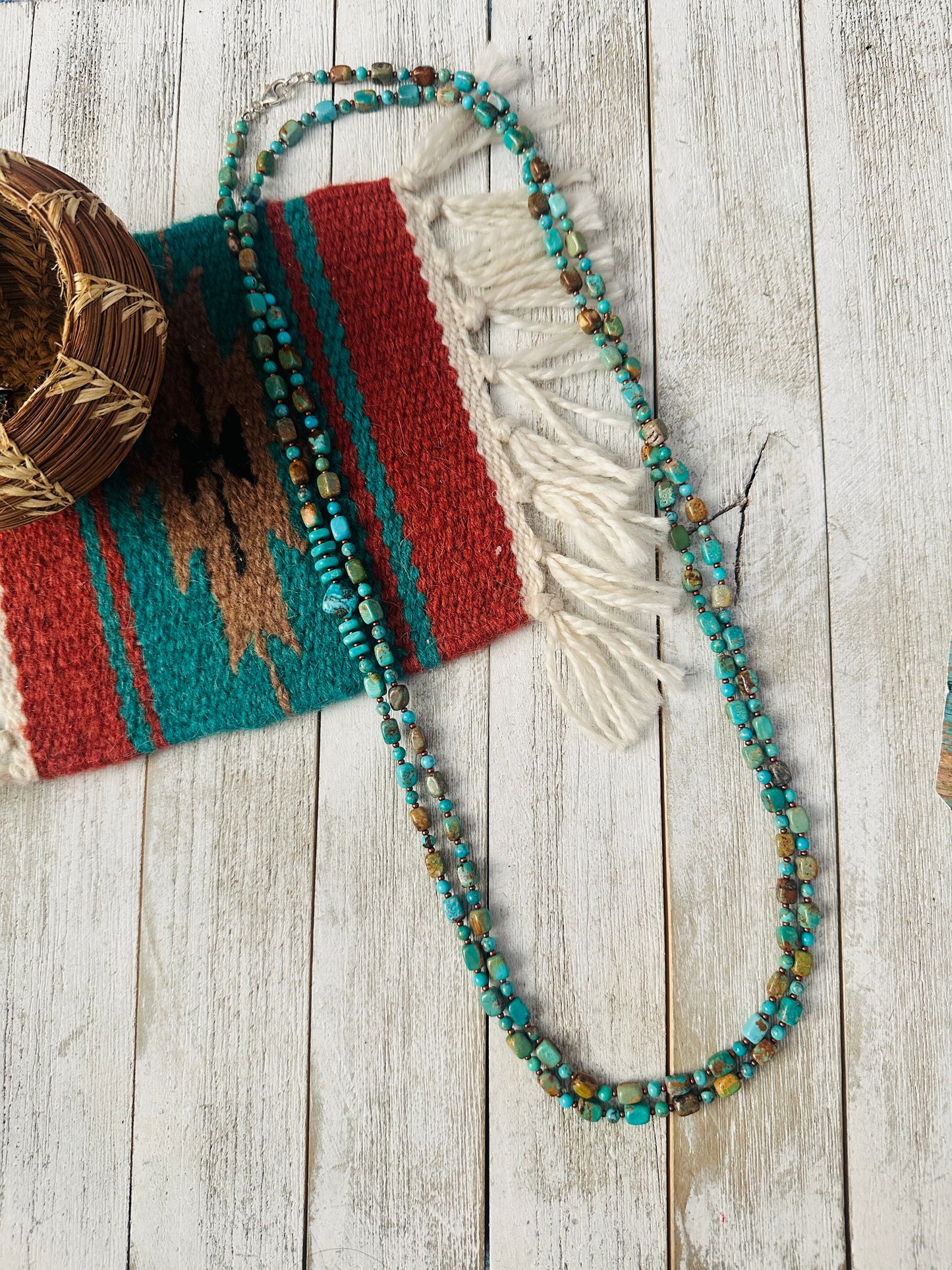 Navajo Turquoise & Copper 60” Beaded Necklace