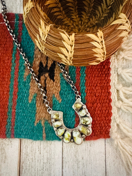 Handcrafted Beaded Sterling Silver & Palomino Turquoise Horseshoe Necklace