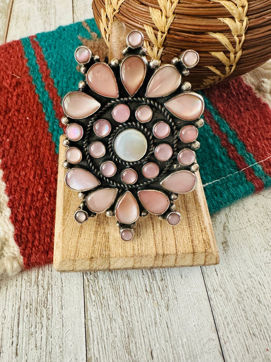 Handcrafted Sterling Silver & Mother of Pearl Cluster Ring Size 9.5